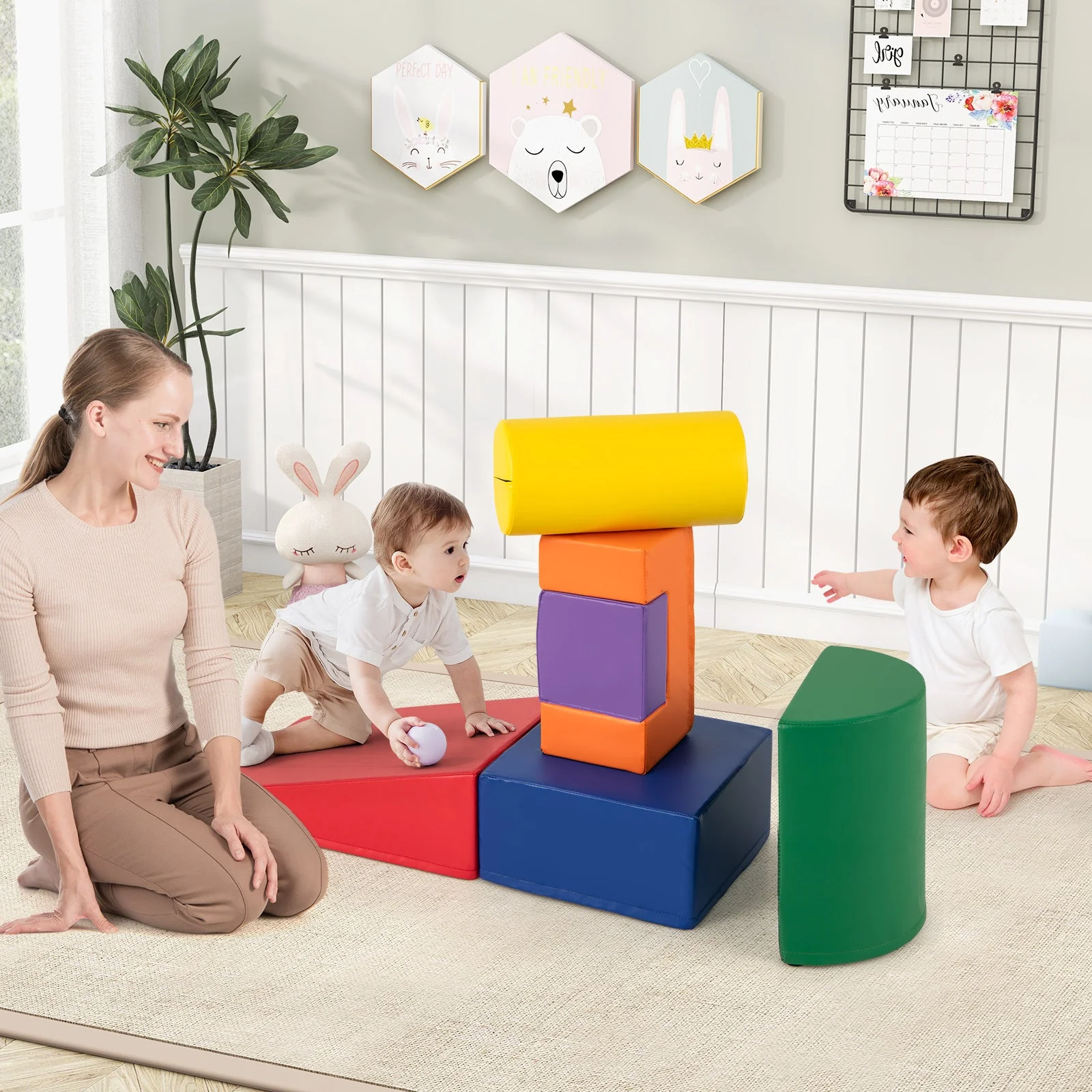 6 Pieces Foam Climbing Blocks Indoor Climb and Crawl Activity Playset with Rectangles-Orange - Image 2