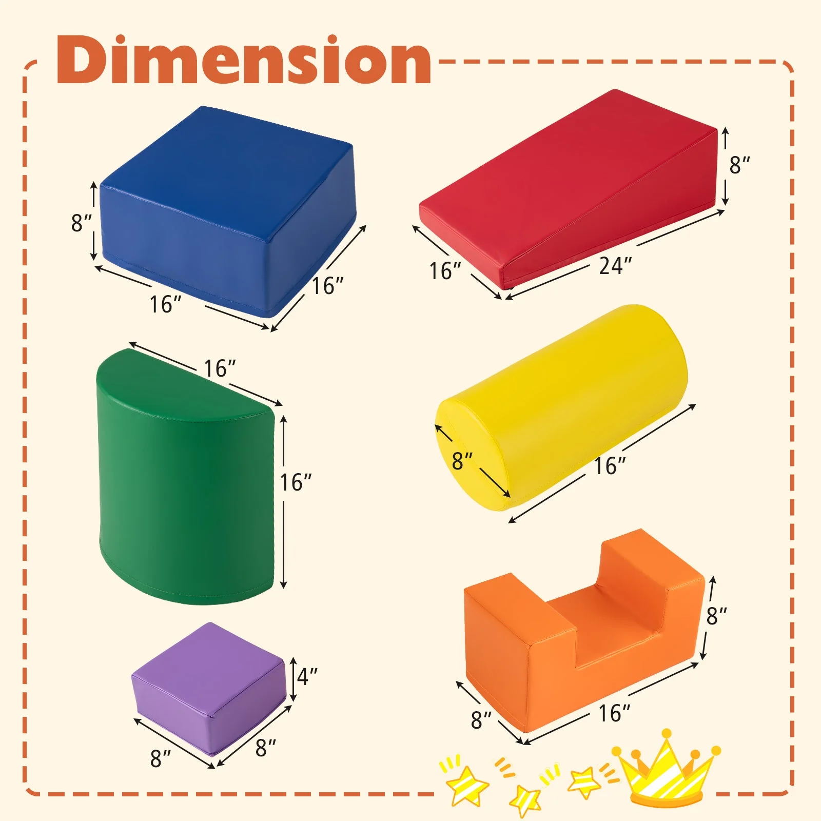 6 Pieces Foam Climbing Blocks Indoor Climb and Crawl Activity Playset with Rectangles-Orange - Image 4