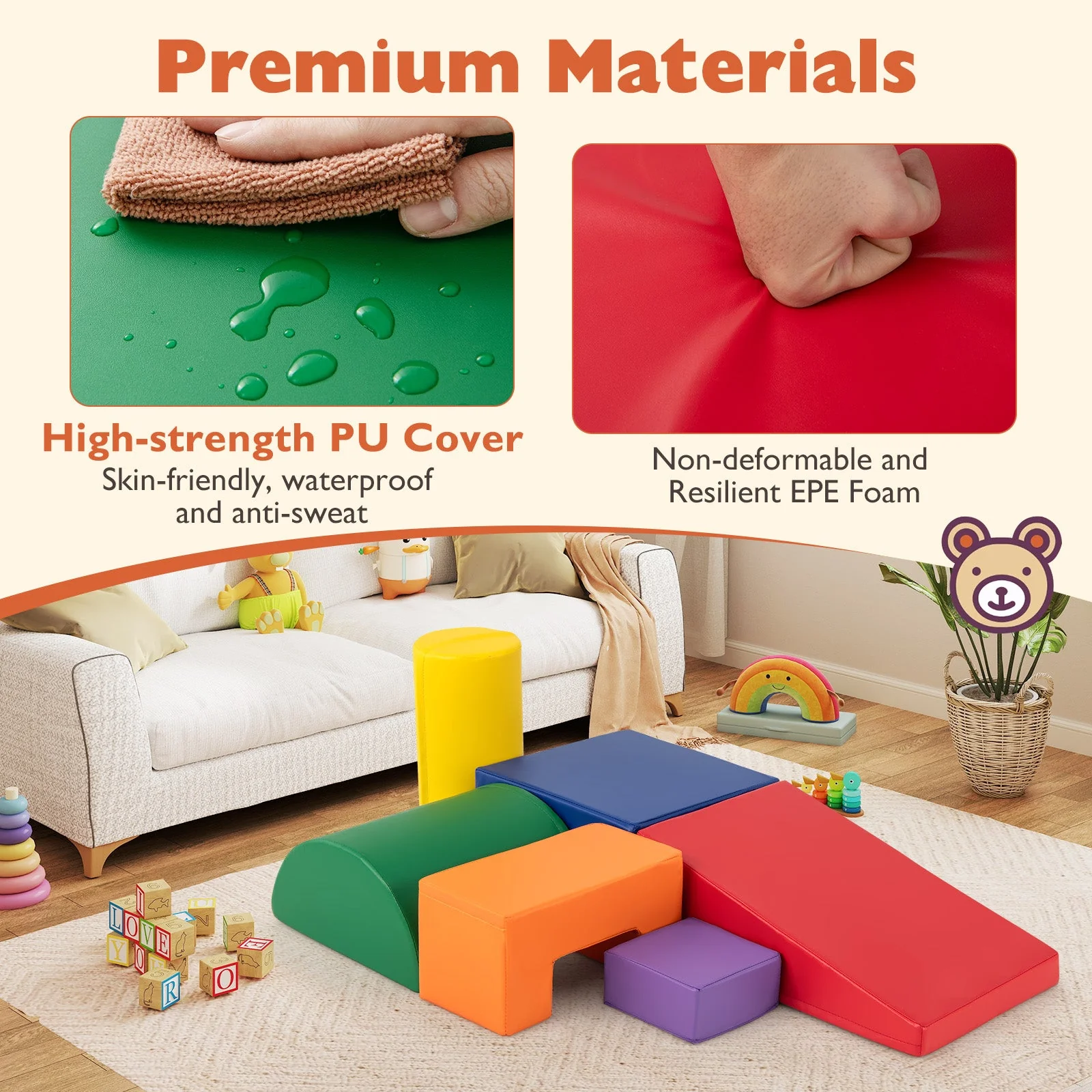 6 Pieces Foam Climbing Blocks Indoor Climb and Crawl Activity Playset with Rectangles-Orange - Image 5