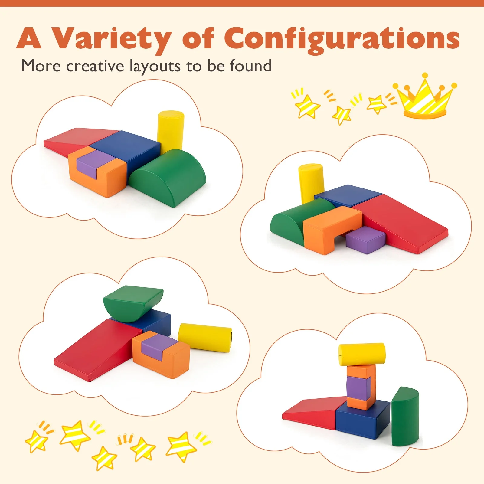 6 Pieces Foam Climbing Blocks Indoor Climb and Crawl Activity Playset with Rectangles-Orange - Image 6