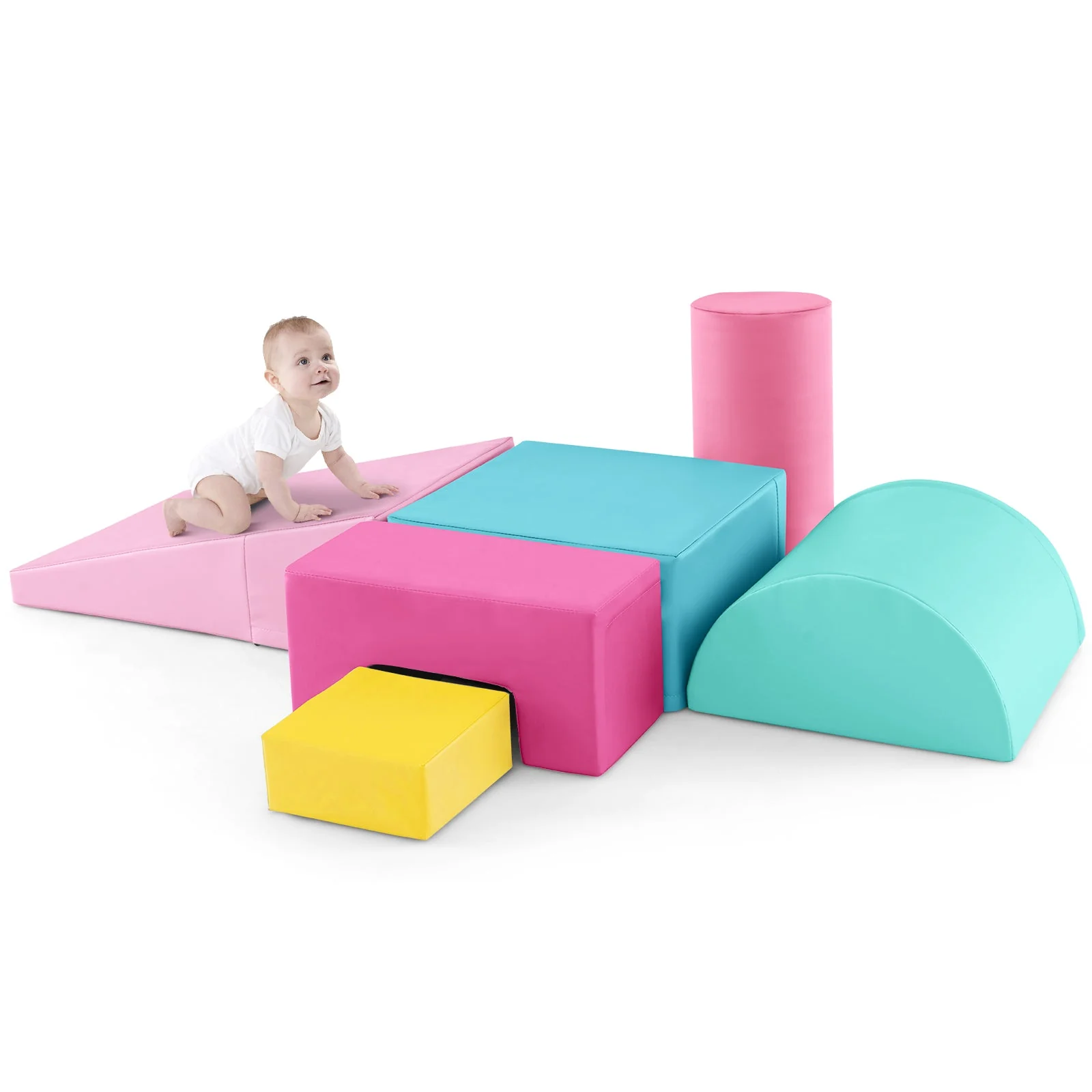 6 Pieces Foam Climbing Blocks Indoor Climb and Crawl Activity Playset with Rectangles-Pink - Image 3