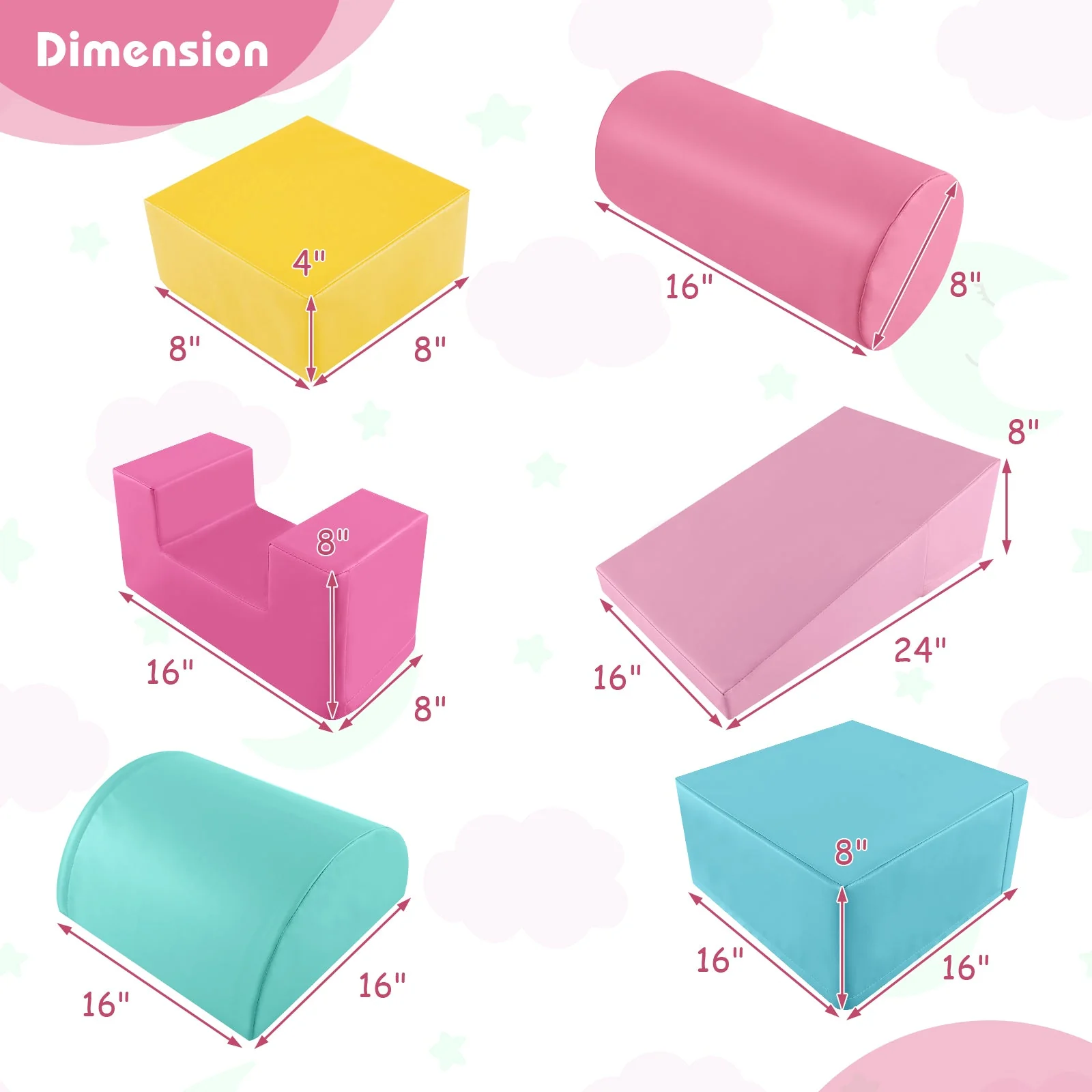 6 Pieces Foam Climbing Blocks Indoor Climb and Crawl Activity Playset with Rectangles-Pink - Image 4