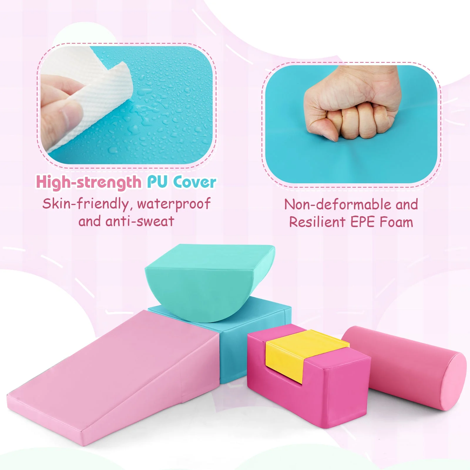 6 Pieces Foam Climbing Blocks Indoor Climb and Crawl Activity Playset with Rectangles-Pink - Image 5