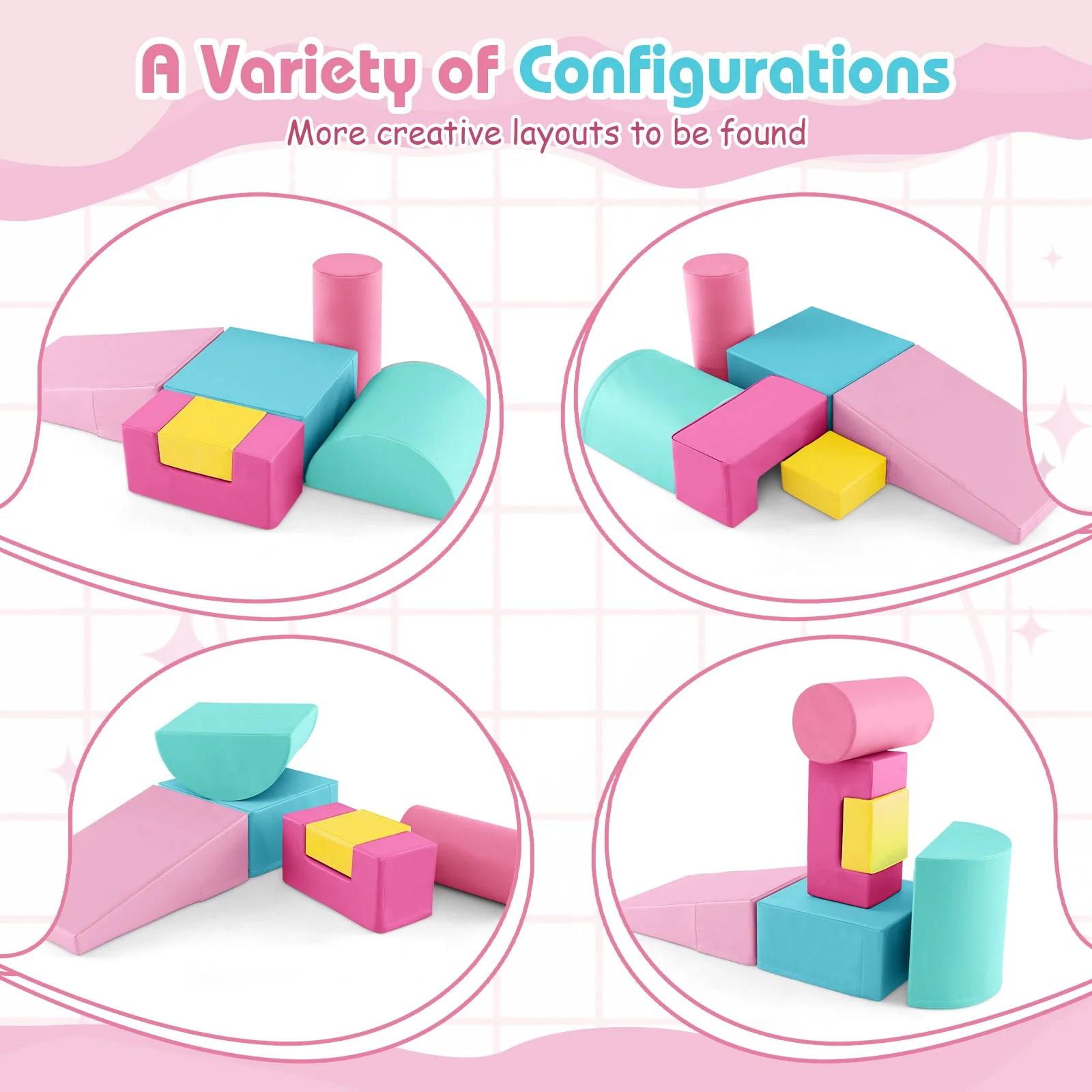 6 Pieces Foam Climbing Blocks Indoor Climb and Crawl Activity Playset with Rectangles-Pink - Image 6