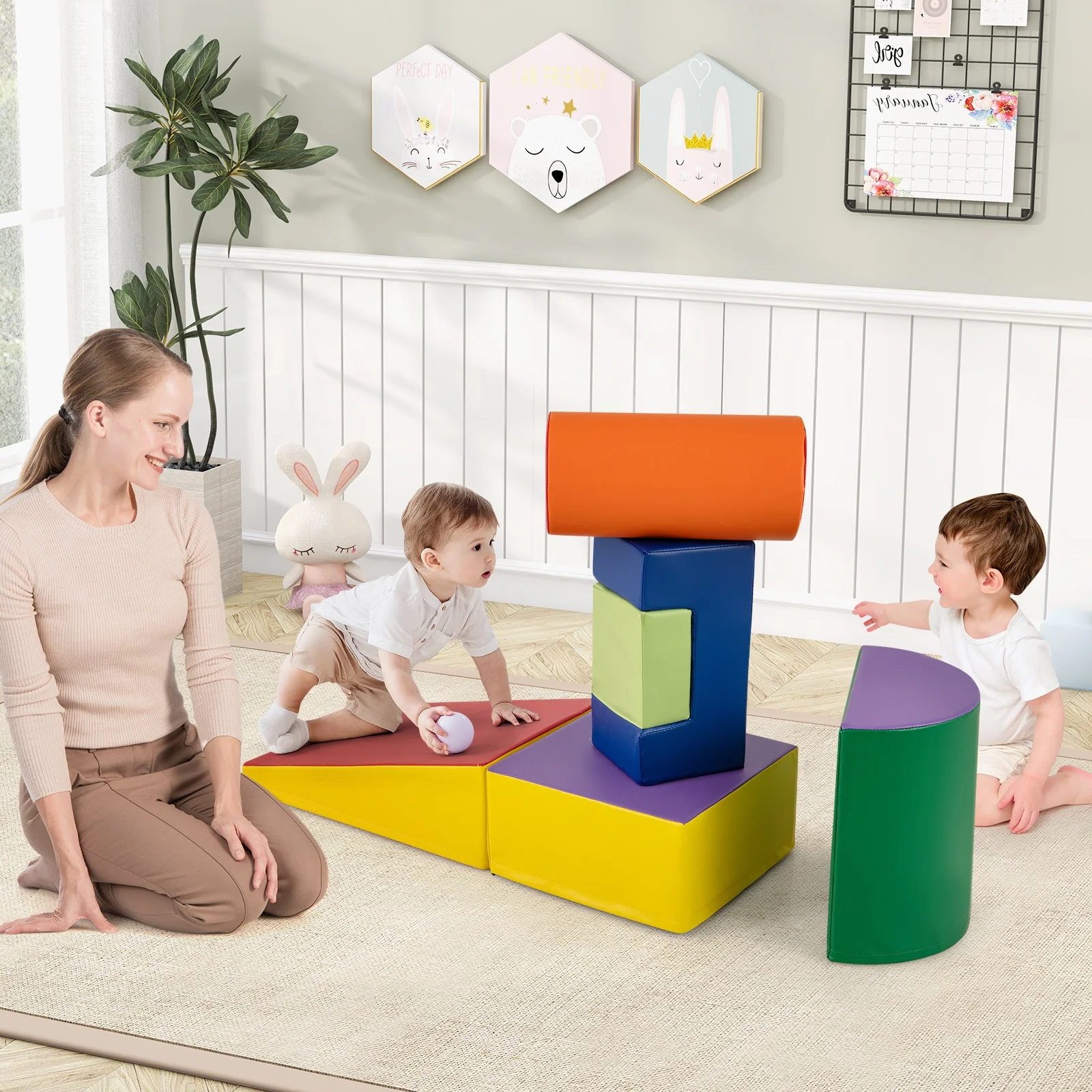 6 Pieces Foam Climbing Blocks Indoor Climb and Crawl Activity Playset with Rectangles-Purple - Image 2