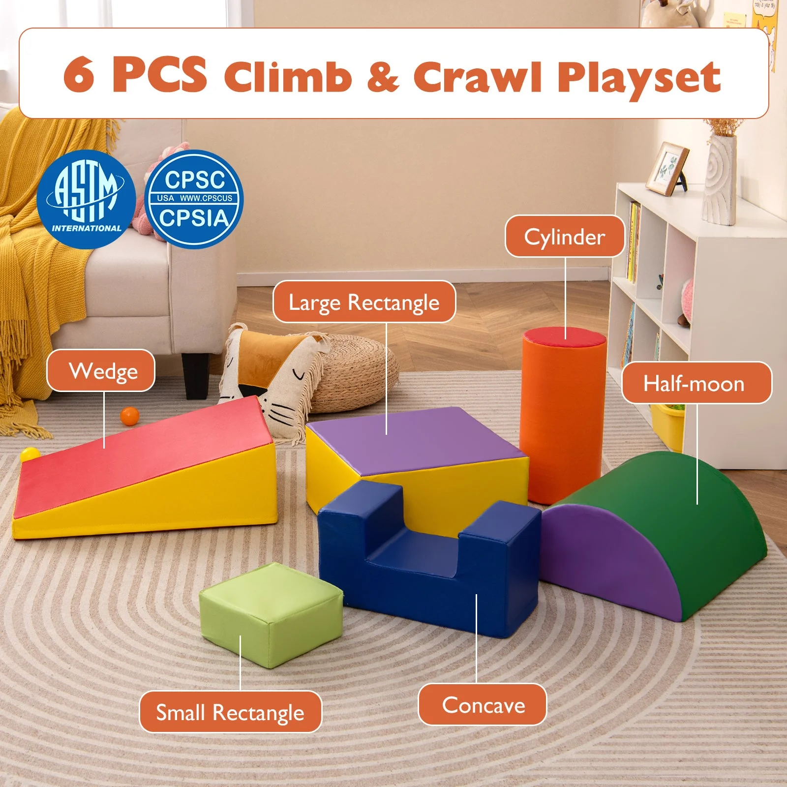 6 Pieces Foam Climbing Blocks Indoor Climb and Crawl Activity Playset with Rectangles-Purple - Image 7