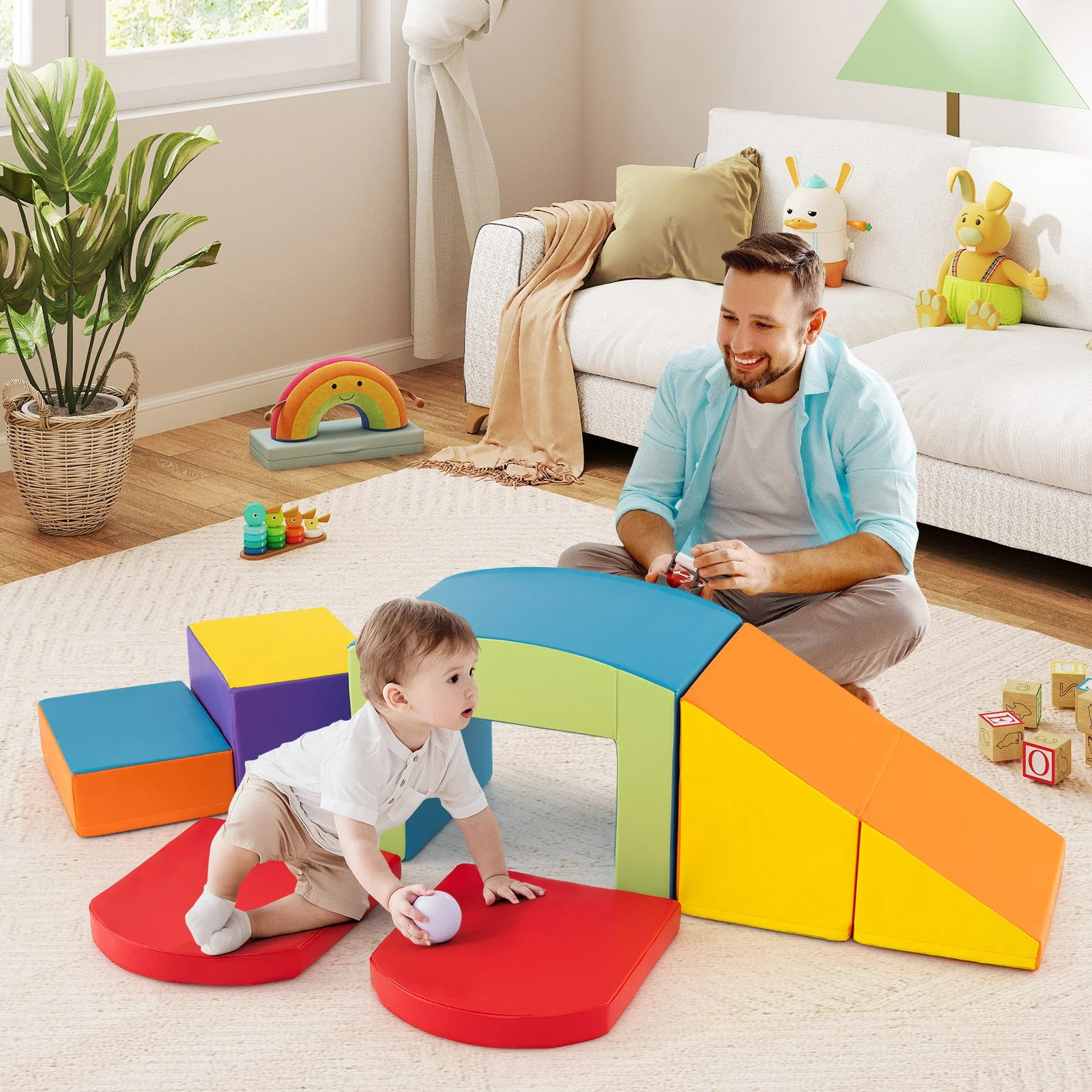 6 Pieces Foam Climbing Blocks Soft Play Climbing for Toddlers with Tunnel-Multicolor - Image 2