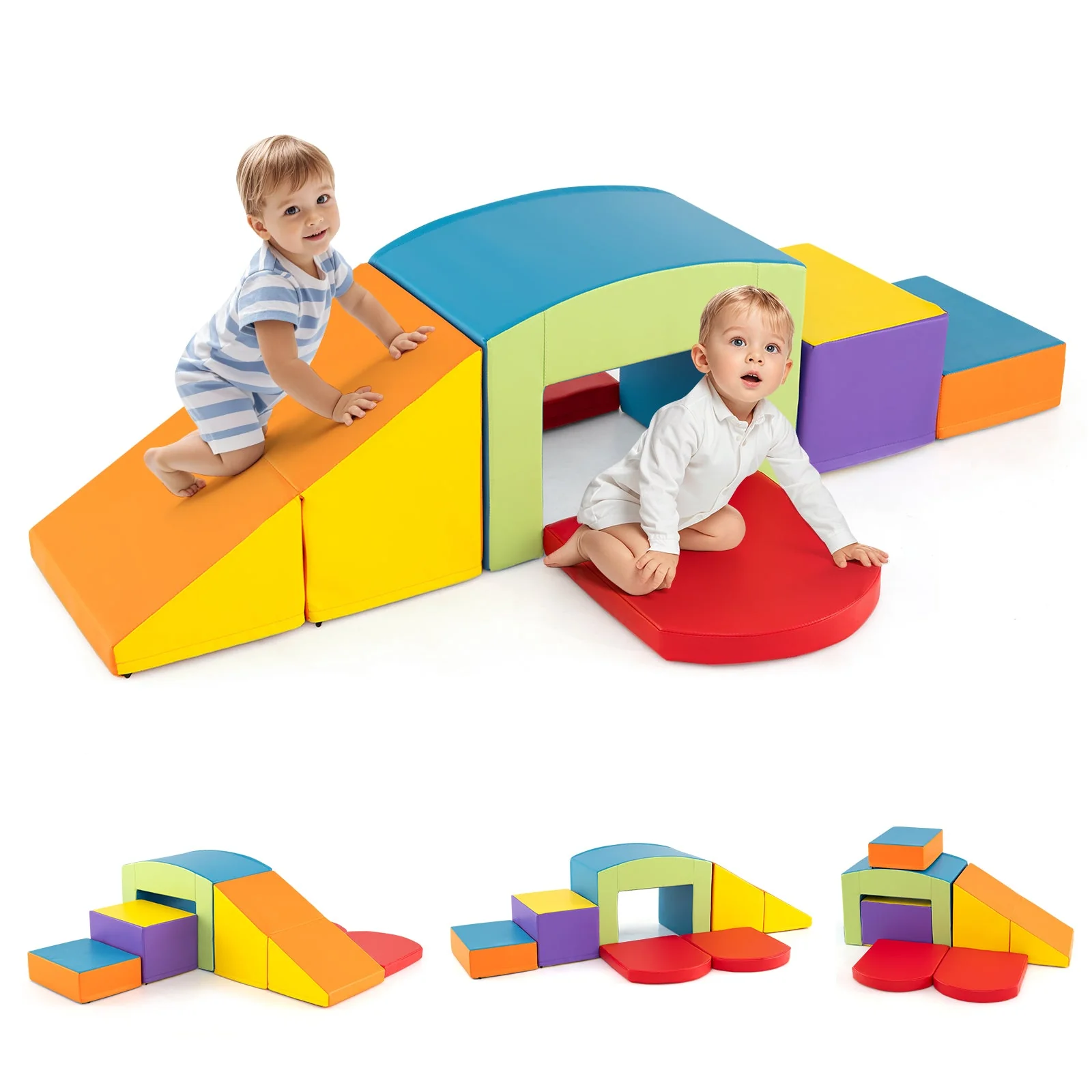 6 Pieces Foam Climbing Blocks Soft Play Climbing for Toddlers with Tunnel-Multicolor - Image 3