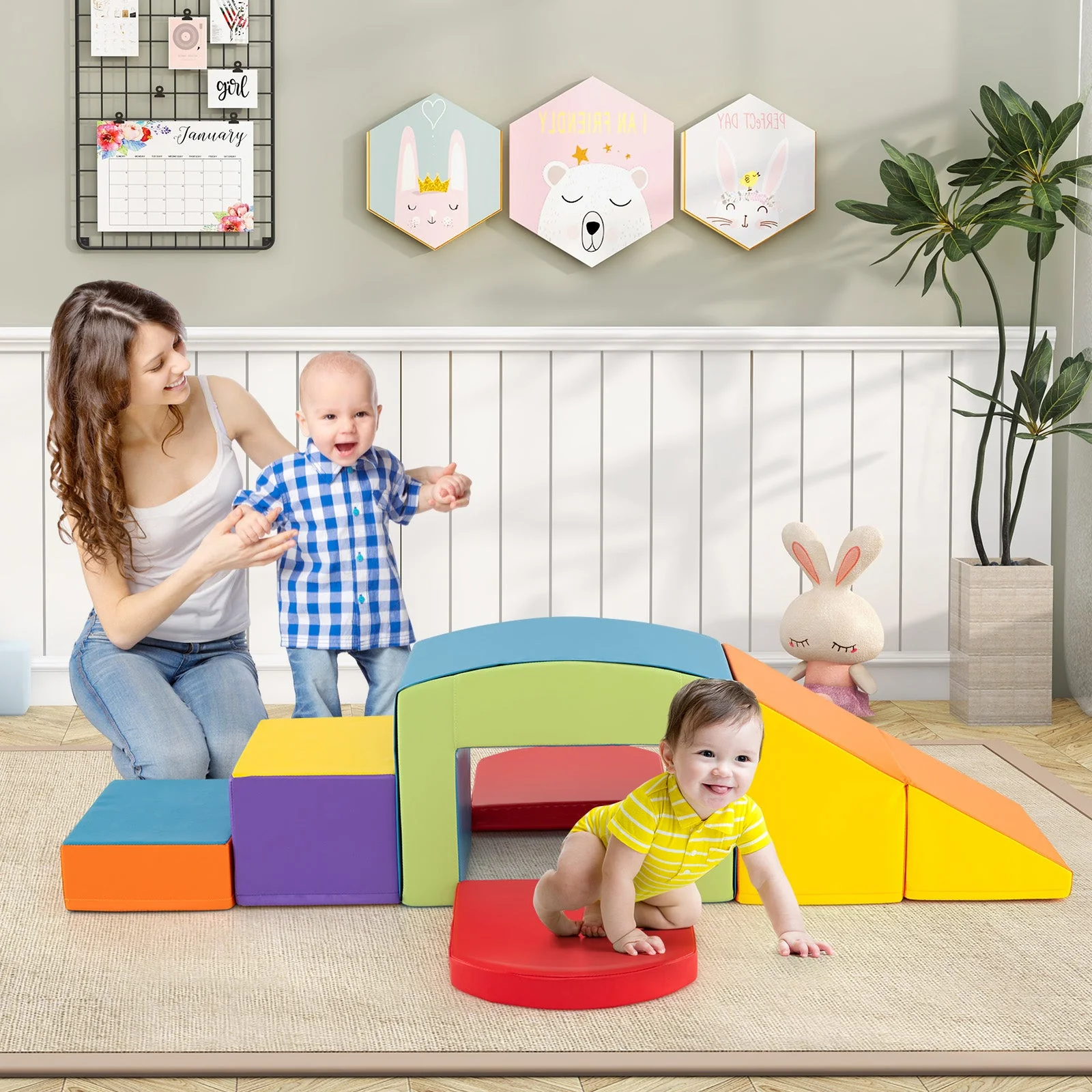 6 Pieces Foam Climbing Blocks Soft Play Climbing for Toddlers with Tunnel-Multicolor - Image 5