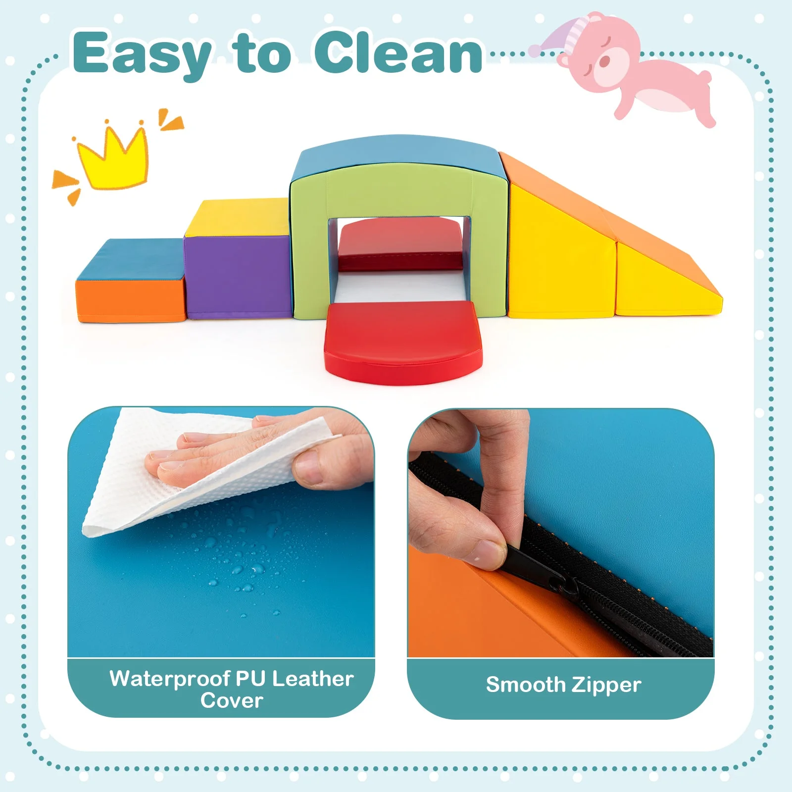 6 Pieces Foam Climbing Blocks Soft Play Climbing for Toddlers with Tunnel-Multicolor - Image 7
