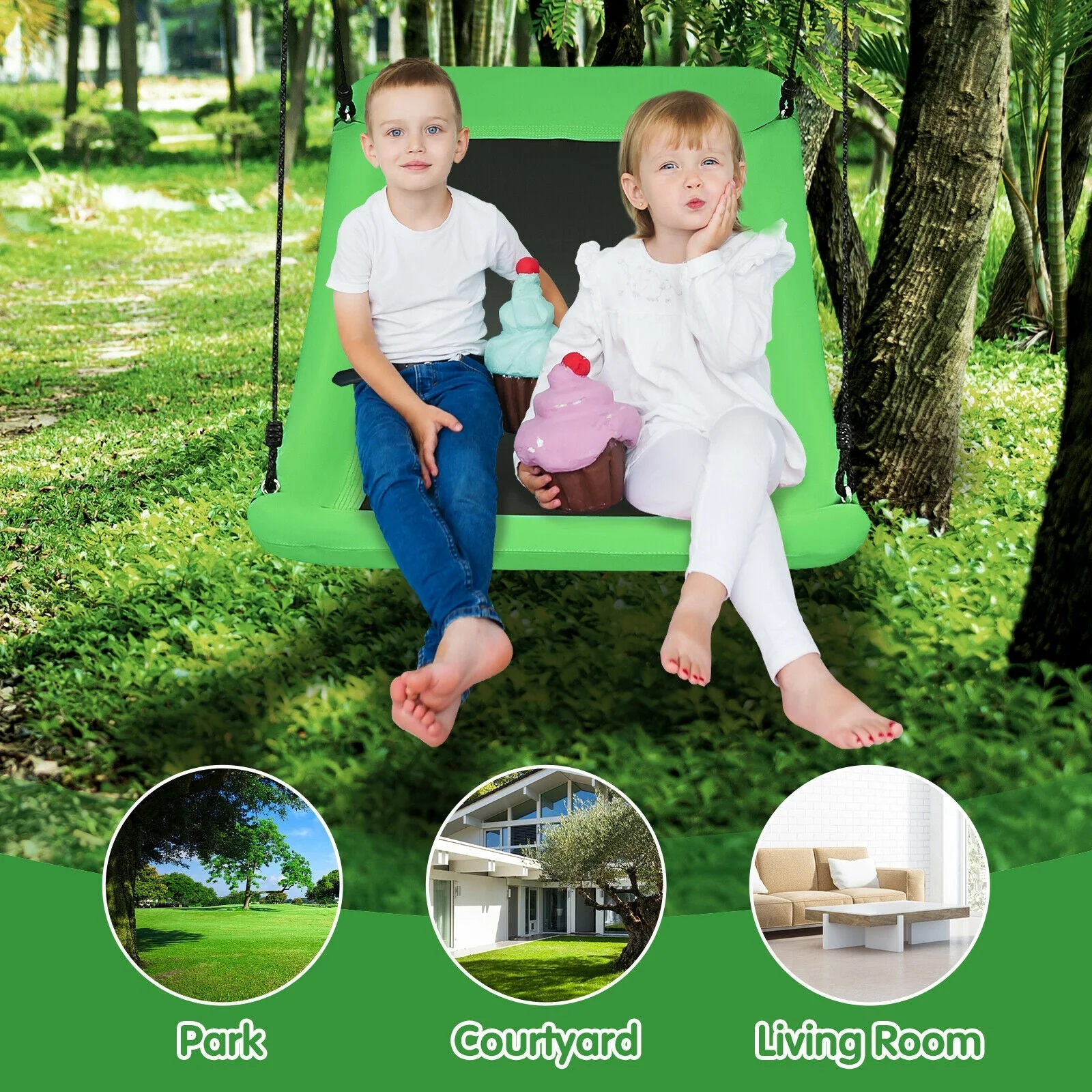 60 Inch Platform Tree Swing 700 lbs for Kids and Adults-Green - Image 2