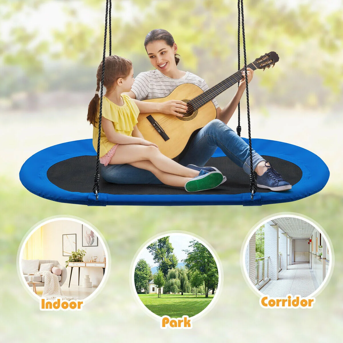 60 Inch Saucer Surf Outdoor Adjustable Swing Set-Blue+Black - Image 2