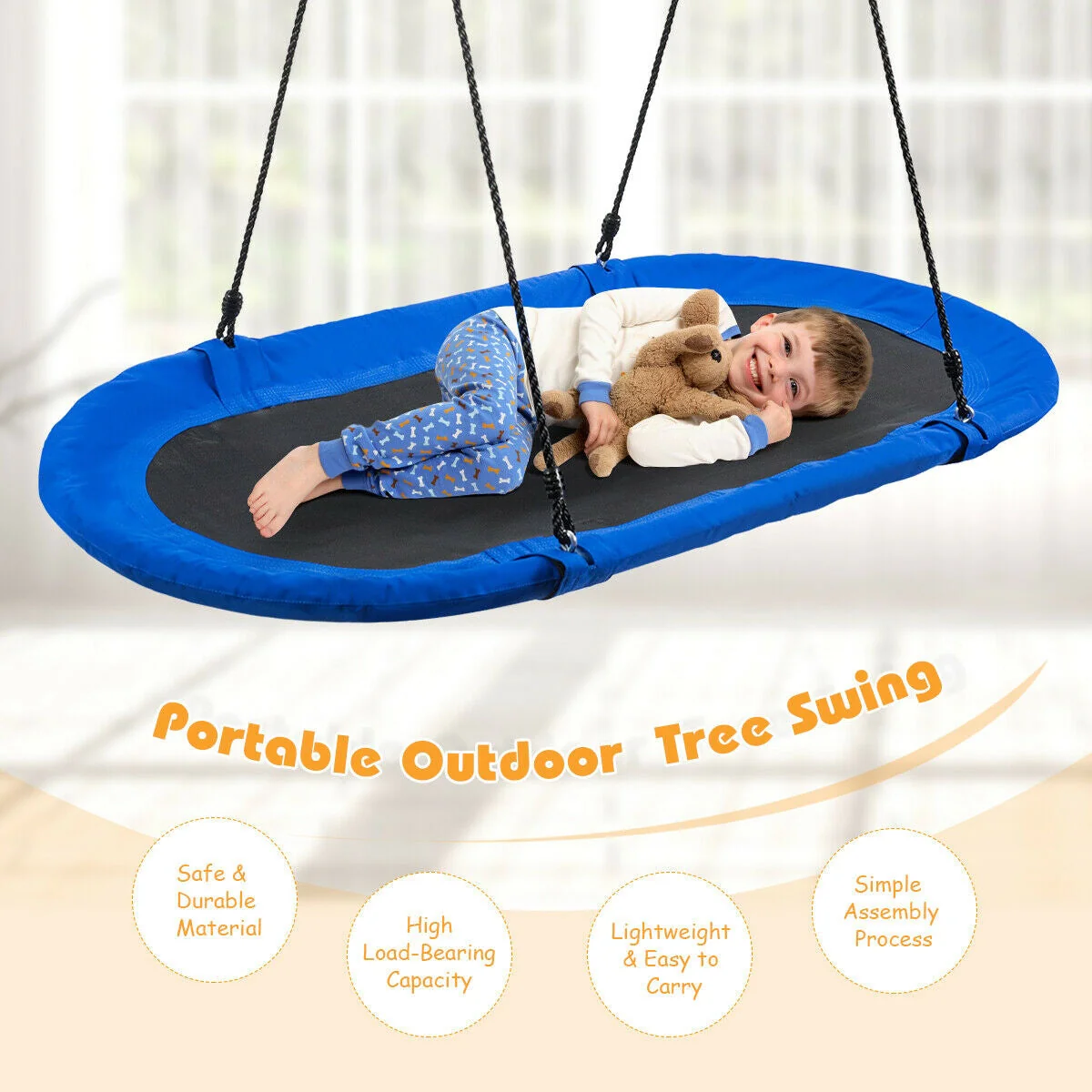 60 Inch Saucer Surf Outdoor Adjustable Swing Set-Blue+Black - Image 5