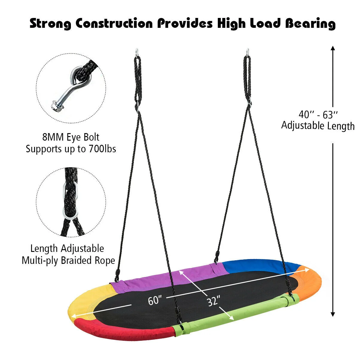 60 Inch Saucer Surf Outdoor Adjustable Swing Set-Colorful - Image 5