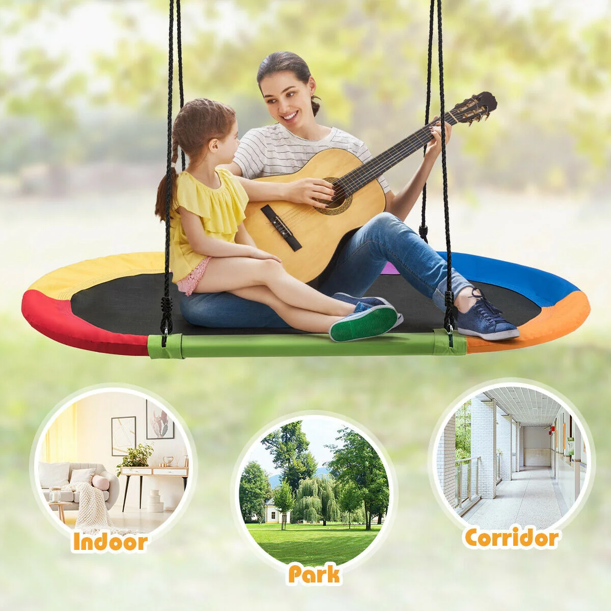 60 Inch Saucer Surf Outdoor Adjustable Swing Set-Colorful - Image 6