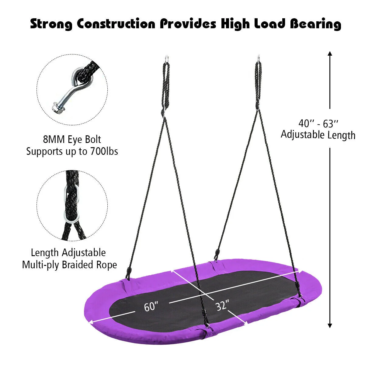 60 Inch Saucer Surf Outdoor Adjustable Swing Set-Purple - Image 5