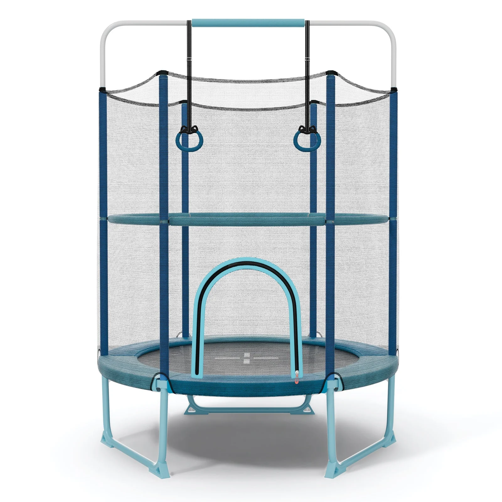 60 Inch Trampoline with Gymnastic Bar and Rings for Kids-Blue - Image 2