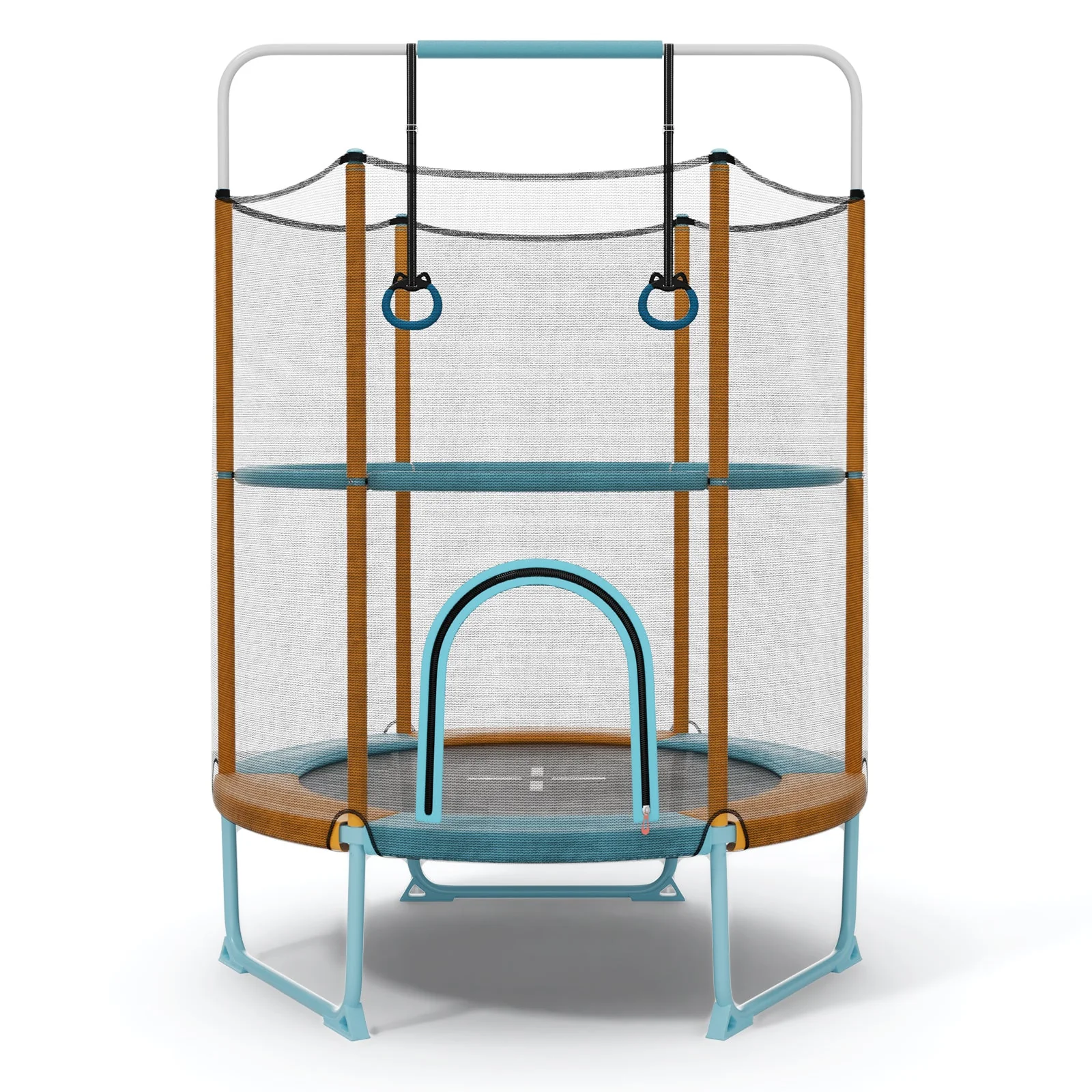 60 Inch Trampoline with Gymnastic Bar and Rings for Kids-Orange - Image 2