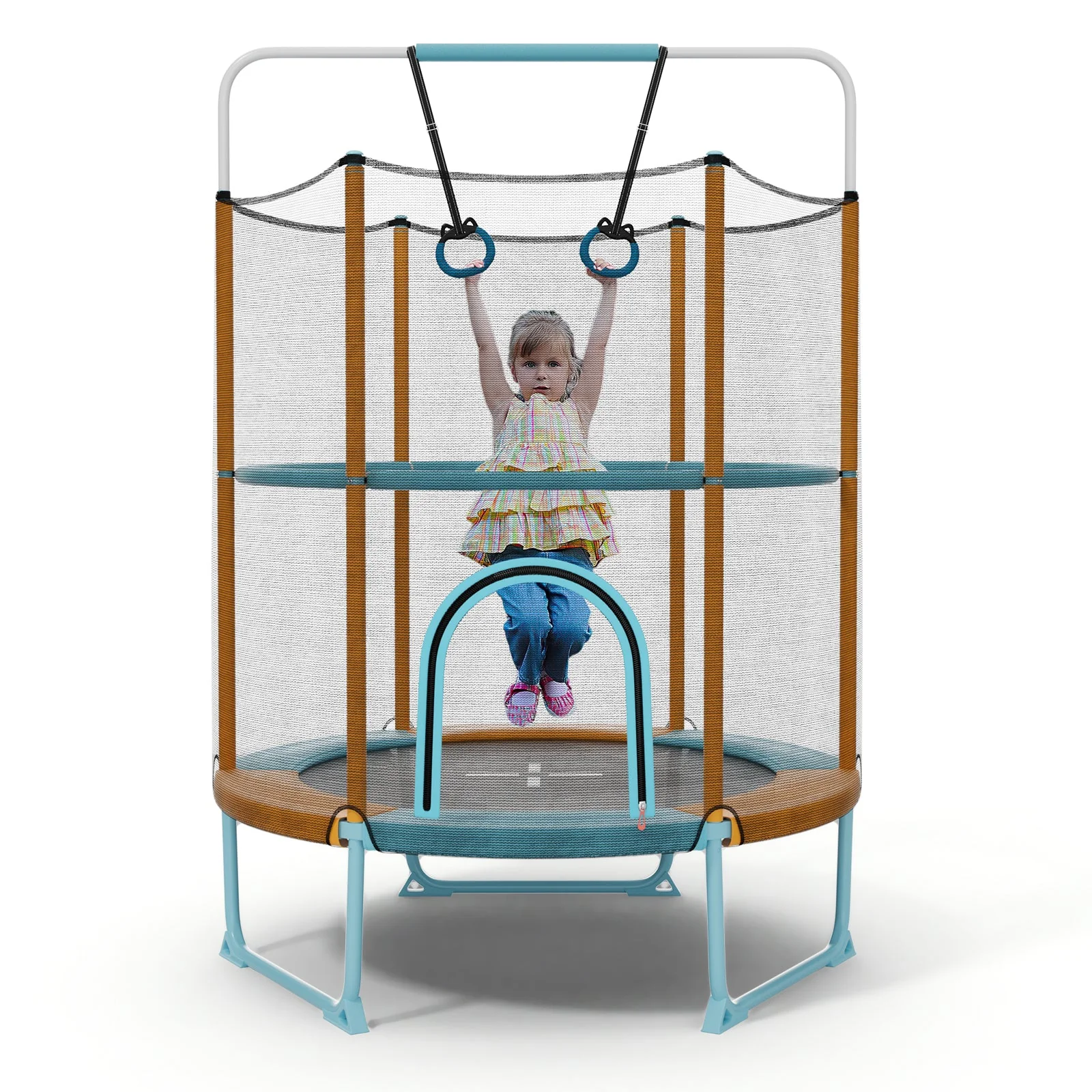 60 Inch Trampoline with Gymnastic Bar and Rings for Kids-Orange - Image 3