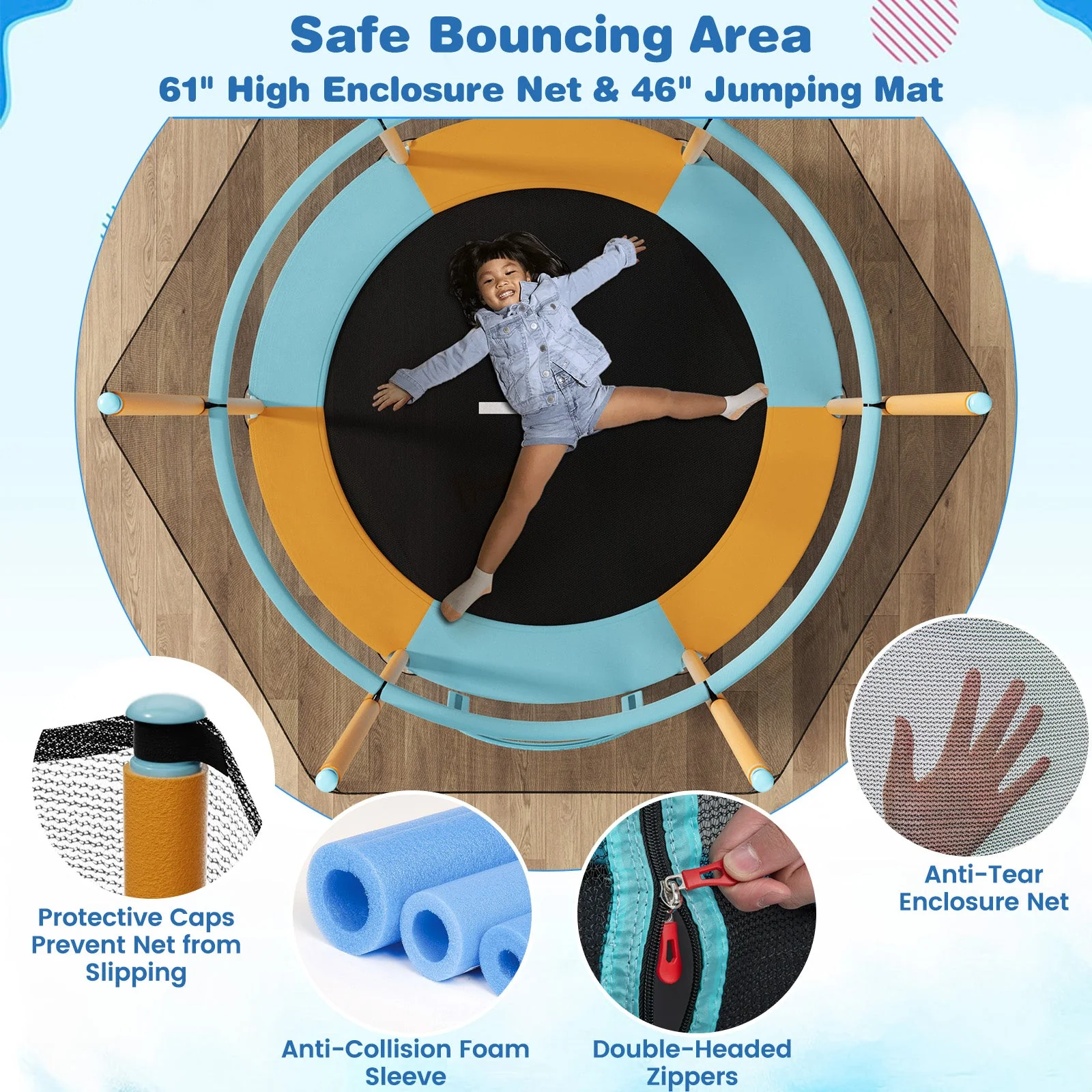 60 Inch Trampoline with Gymnastic Bar and Rings for Kids-Orange - Image 6