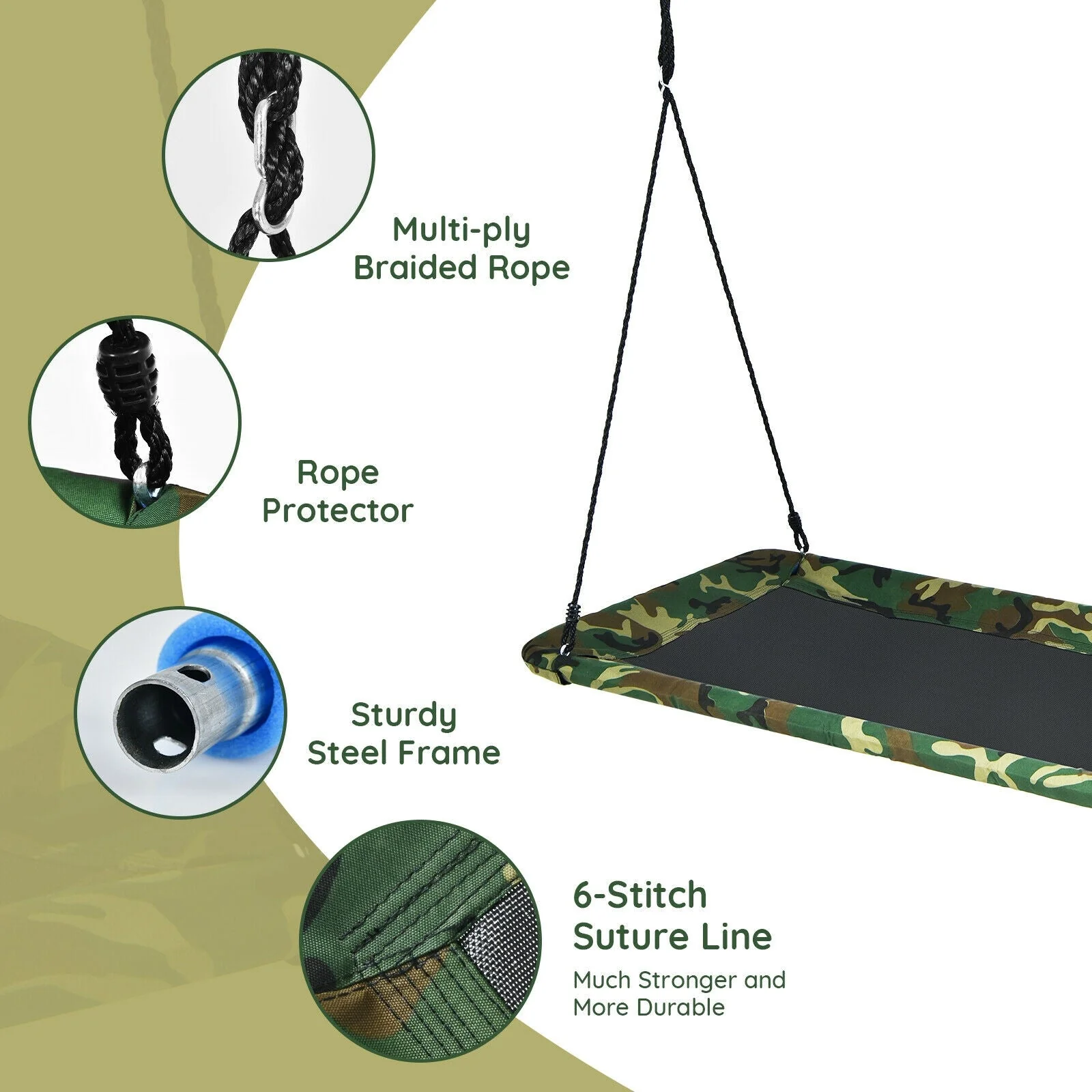 60 Inches Platform Tree Swing Outdoor with  2 Hanging Straps-Camouflage - Image 5