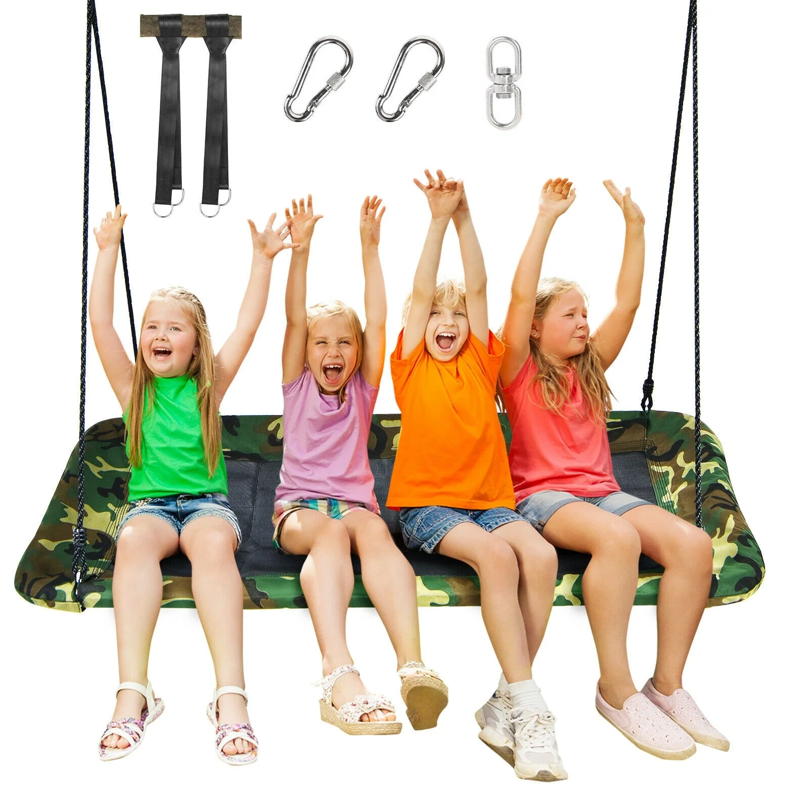 60 Inches Platform Tree Swing Outdoor with  2 Hanging Straps-Camouflage - Image 7