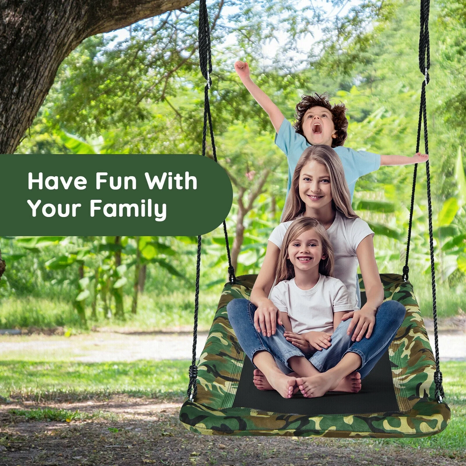 60 Inches Platform Tree Swing Outdoor with  2 Hanging Straps-Camouflage - Image 8