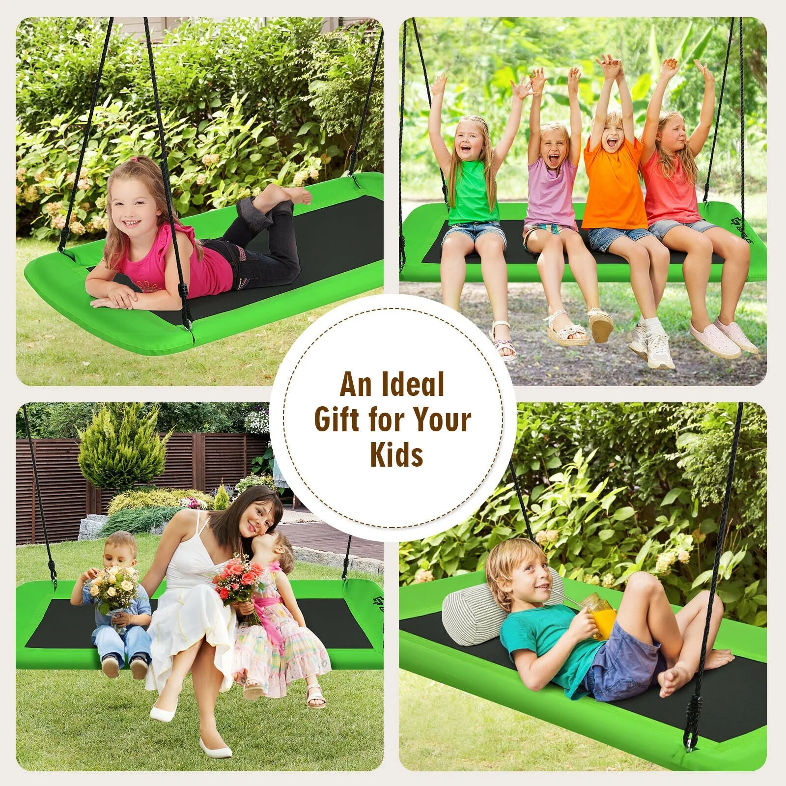60 Inches Platform Tree Swing Outdoor with  2 Hanging Straps-Green - Image 5