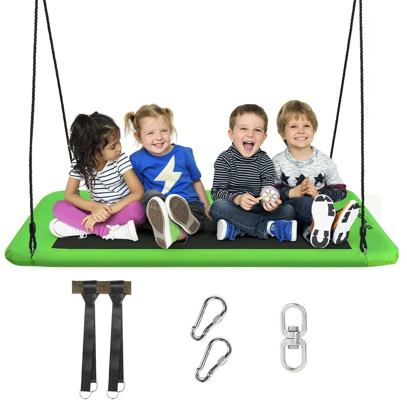60 Inches Platform Tree Swing Outdoor with  2 Hanging Straps-Green - Image 6