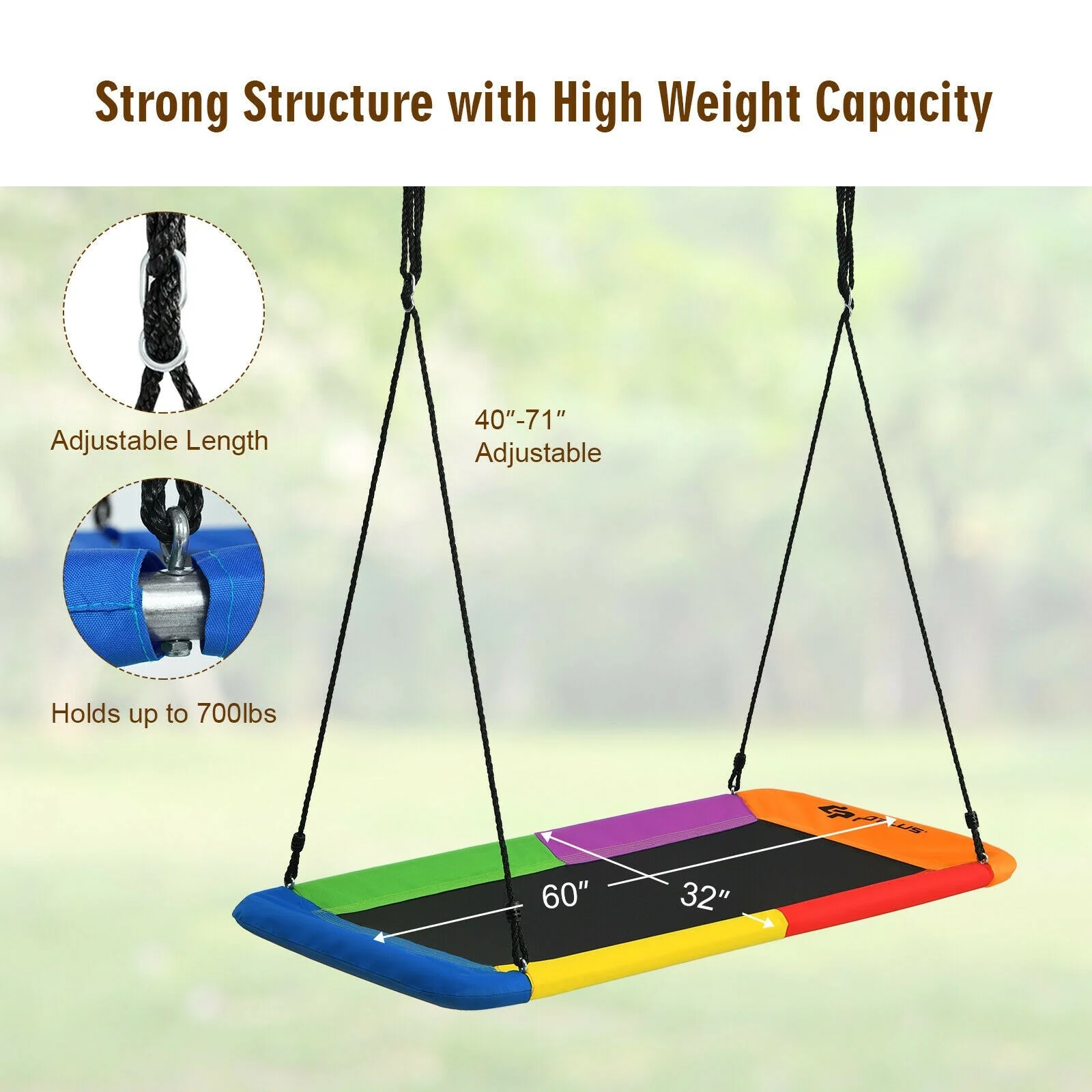 60 Inches Platform Tree Swing Outdoor with  2 Hanging Straps-Multicolor - Image 4