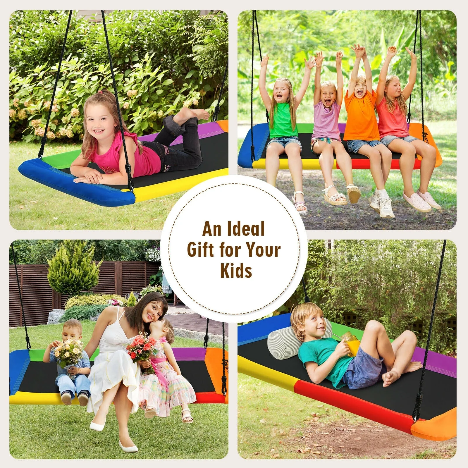 60 Inches Platform Tree Swing Outdoor with  2 Hanging Straps-Multicolor - Image 5