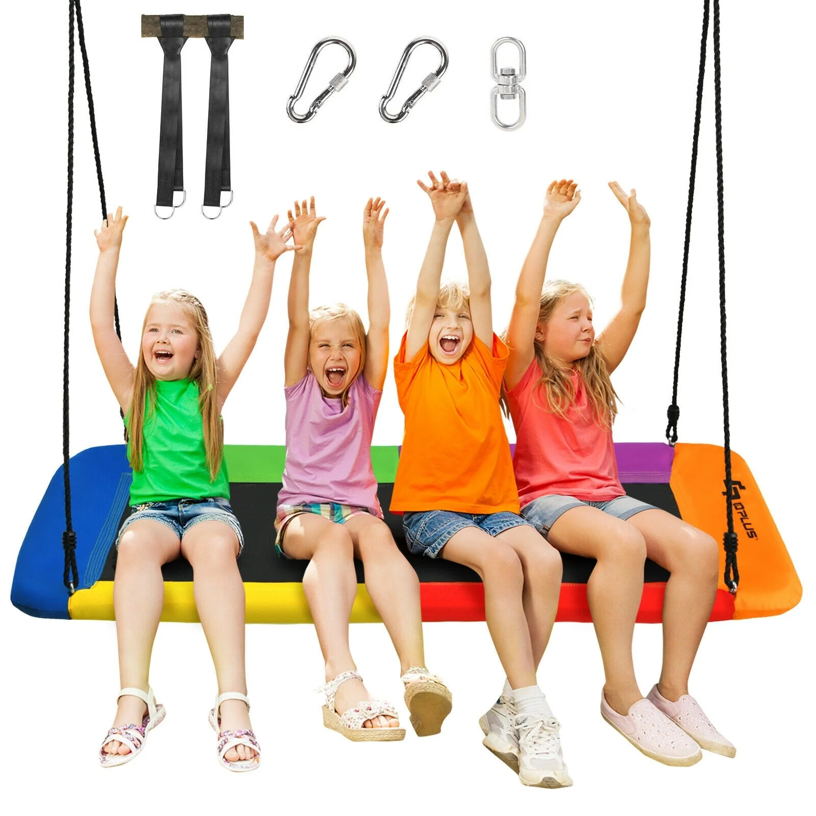 60 Inches Platform Tree Swing Outdoor with  2 Hanging Straps-Multicolor - Image 6