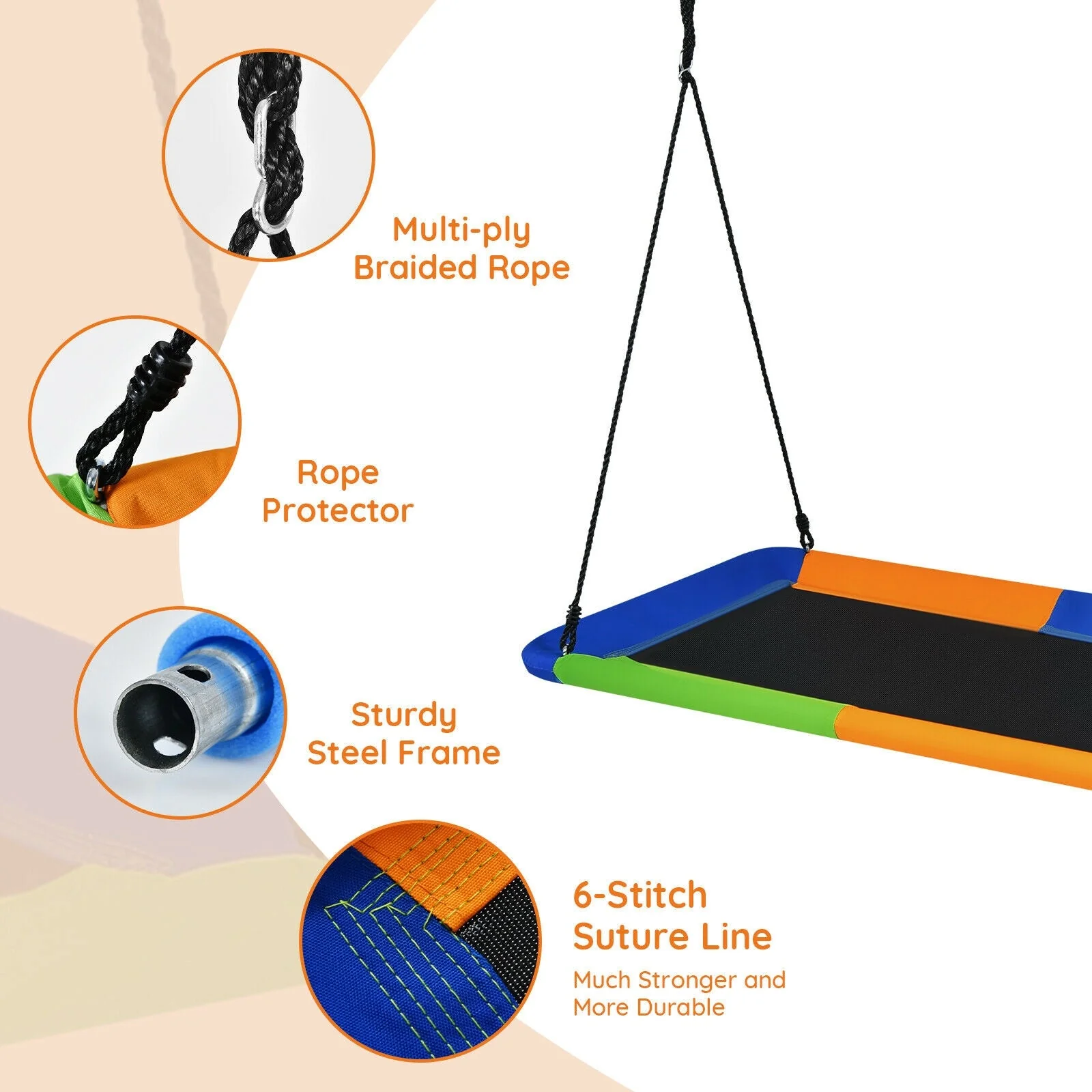 60 Inches Platform Tree Swing with 2 Hanging Straps - Image 2
