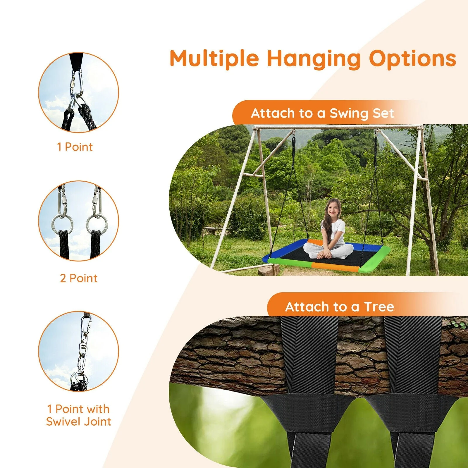 60 Inches Platform Tree Swing with 2 Hanging Straps - Image 5