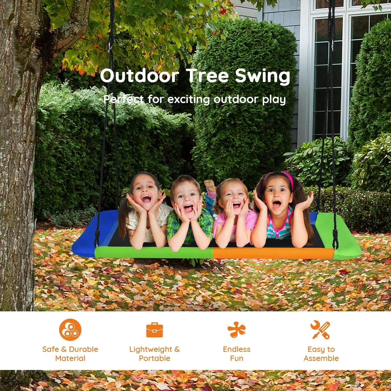 60 Inches Platform Tree Swing with 2 Hanging Straps - Image 7