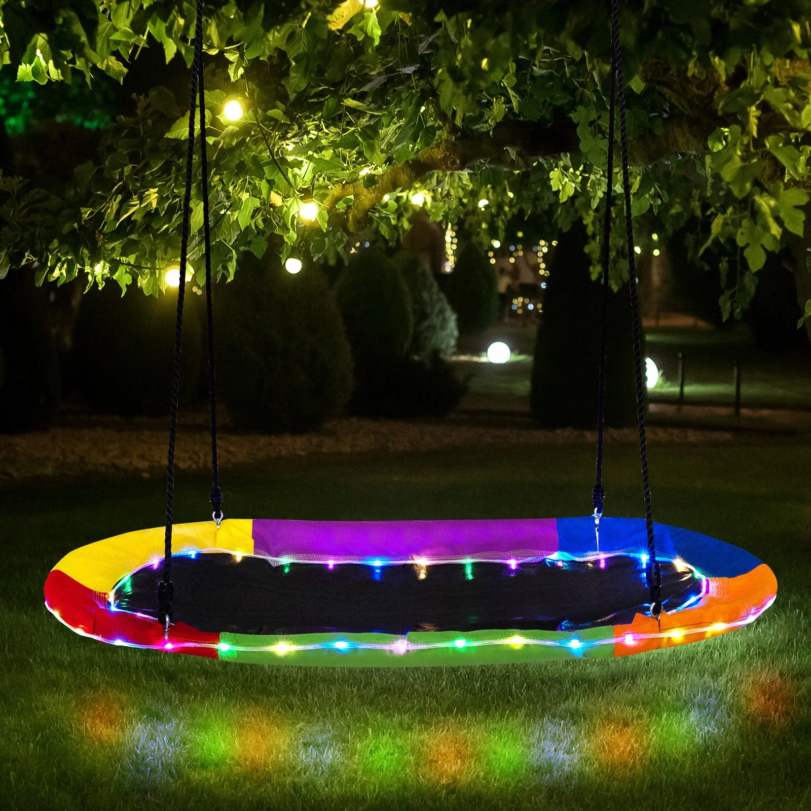 60 Inches Saucer Swing with LED Lights for Kids and Adults-Multicolor - Image 2