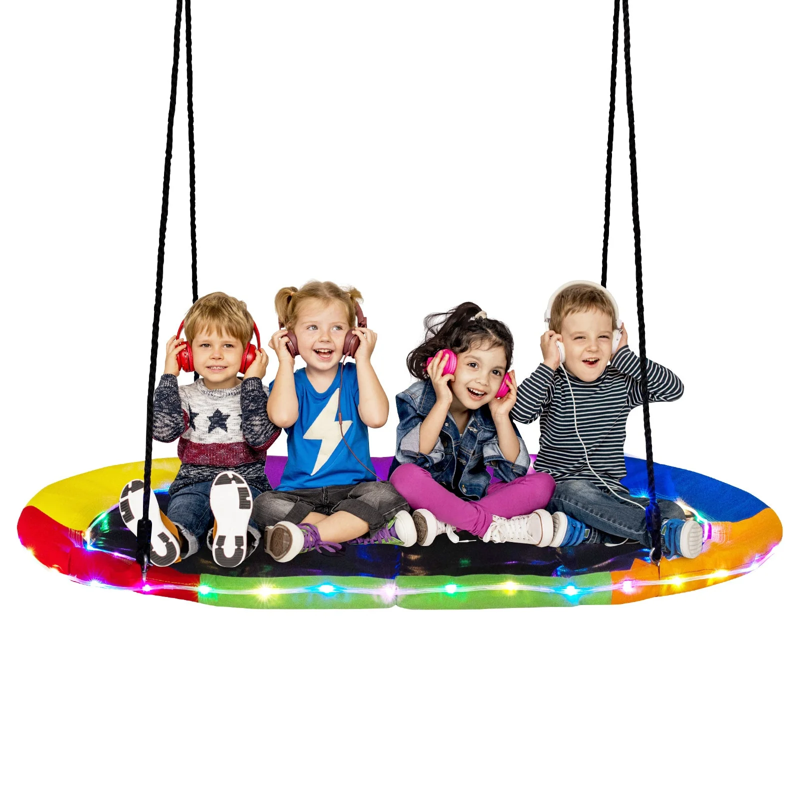 60 Inches Saucer Swing with LED Lights for Kids and Adults-Multicolor - Image 3