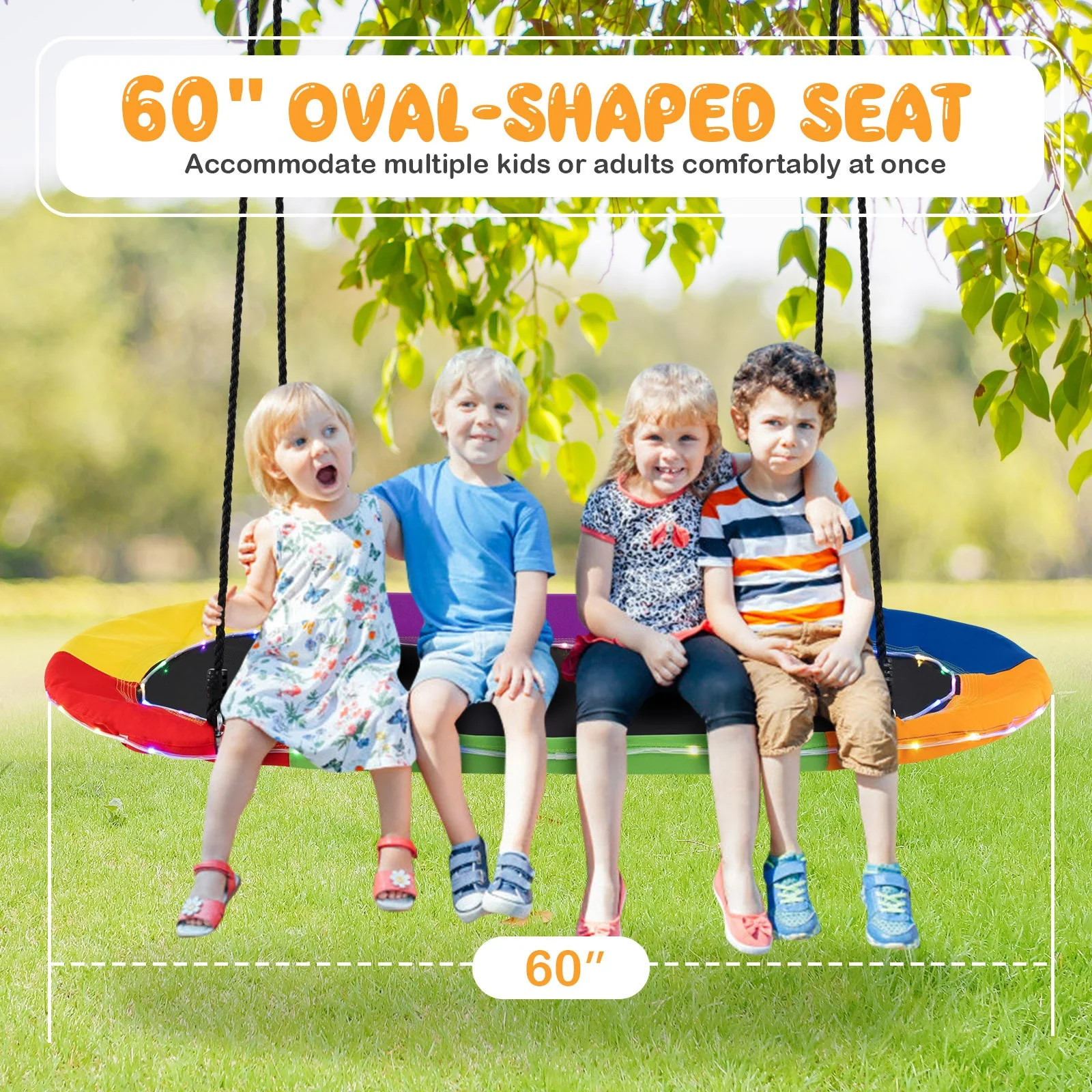 60 Inches Saucer Swing with LED Lights for Kids and Adults-Multicolor - Image 6