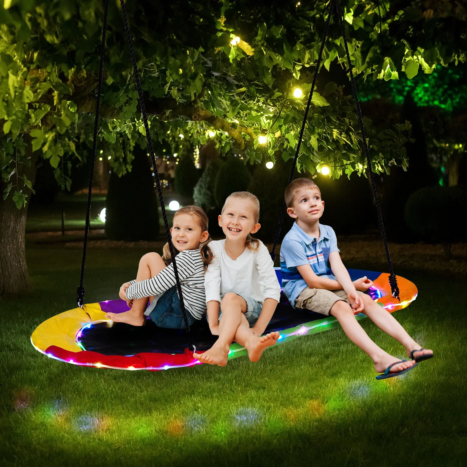 60 Inches Saucer Swing with LED Lights for Kids and Adults-Multicolor - Image 7