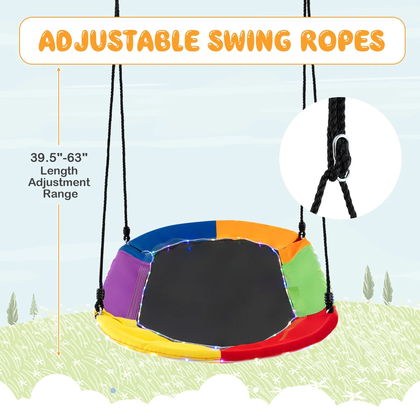 60 Inches Saucer Swing with LED Lights for Kids and Adults-Multicolor - Image 8