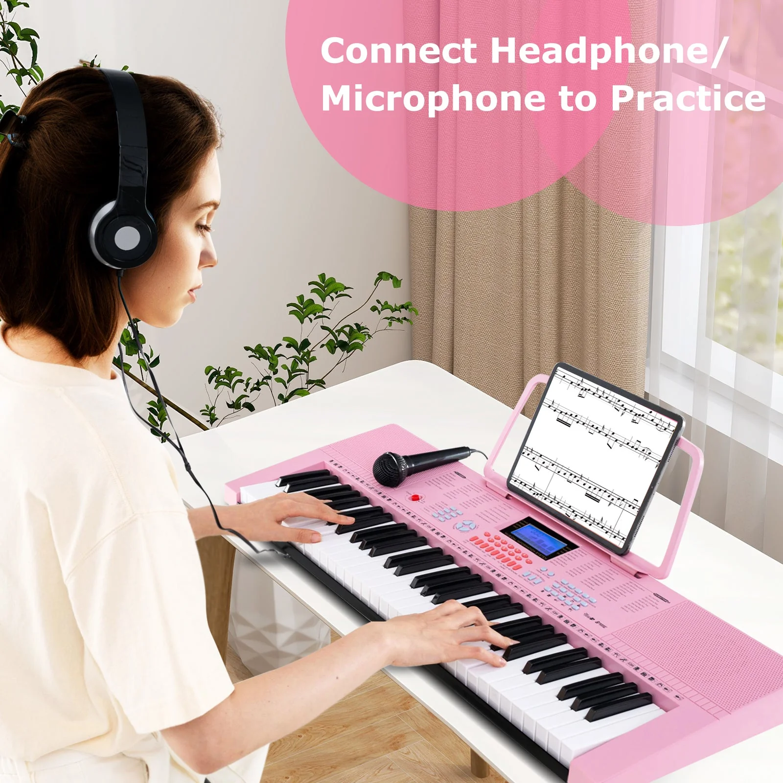 61-Key Electric Piano Keyboard for Beginner-Pink - Image 2
