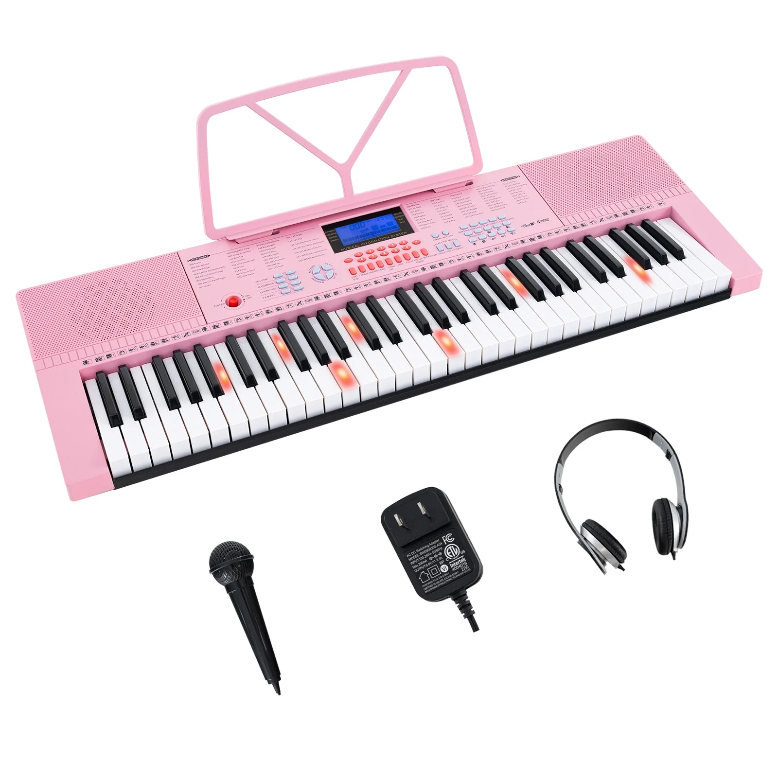 61-Key Electric Piano Keyboard for Beginner-Pink - Image 3