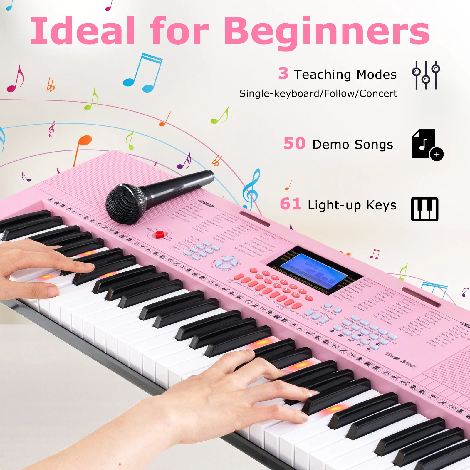 61-Key Electric Piano Keyboard for Beginner-Pink - Image 5
