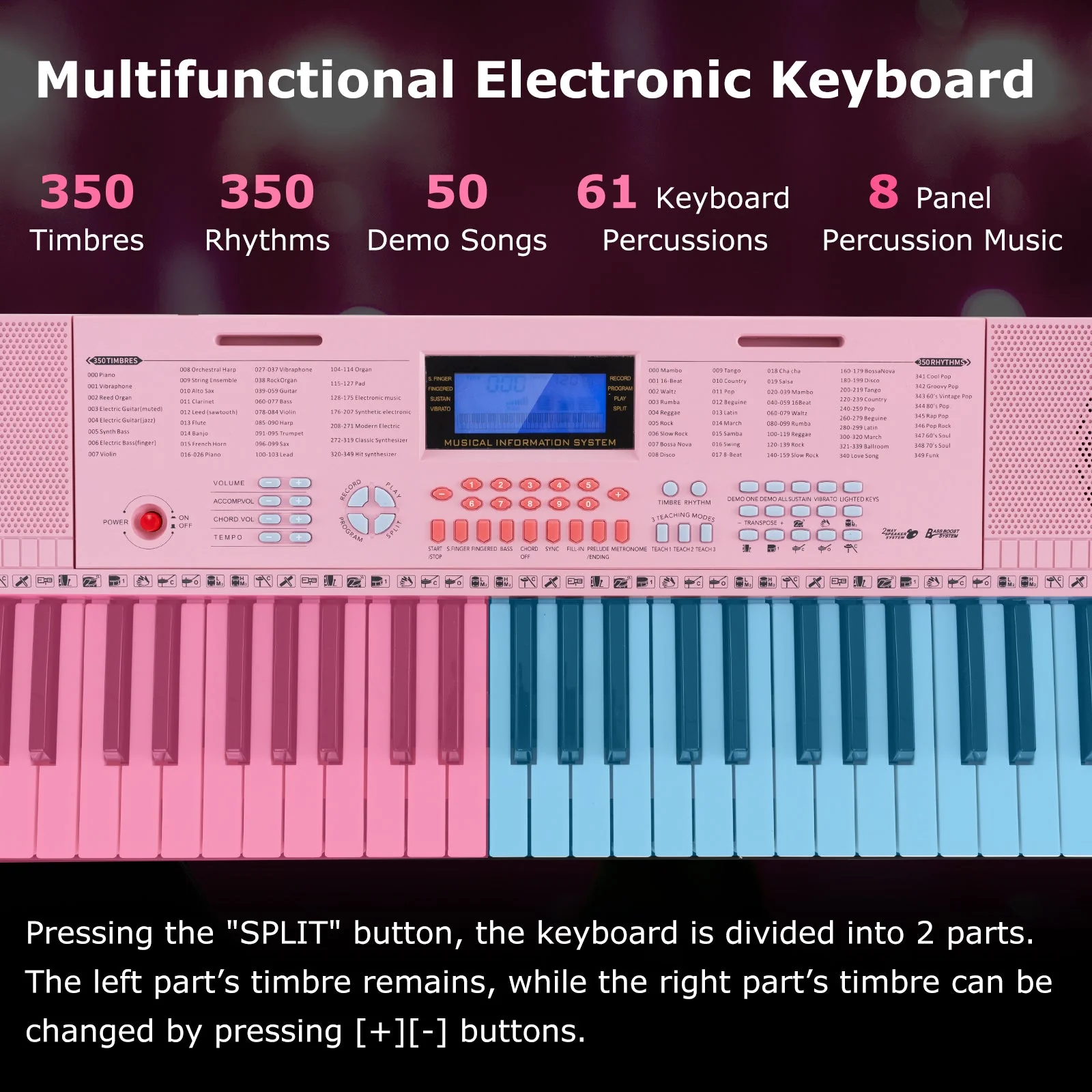 61-Key Electric Piano Keyboard for Beginner-Pink - Image 6