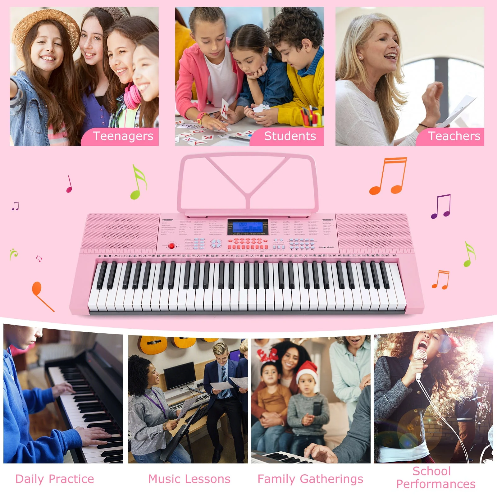 61-Key Electric Piano Keyboard for Beginner-Pink - Image 7
