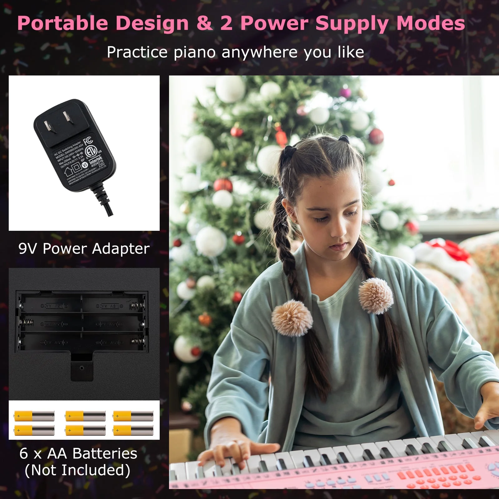 61-Key Electric Piano Keyboard for Beginner-Pink - Image 8