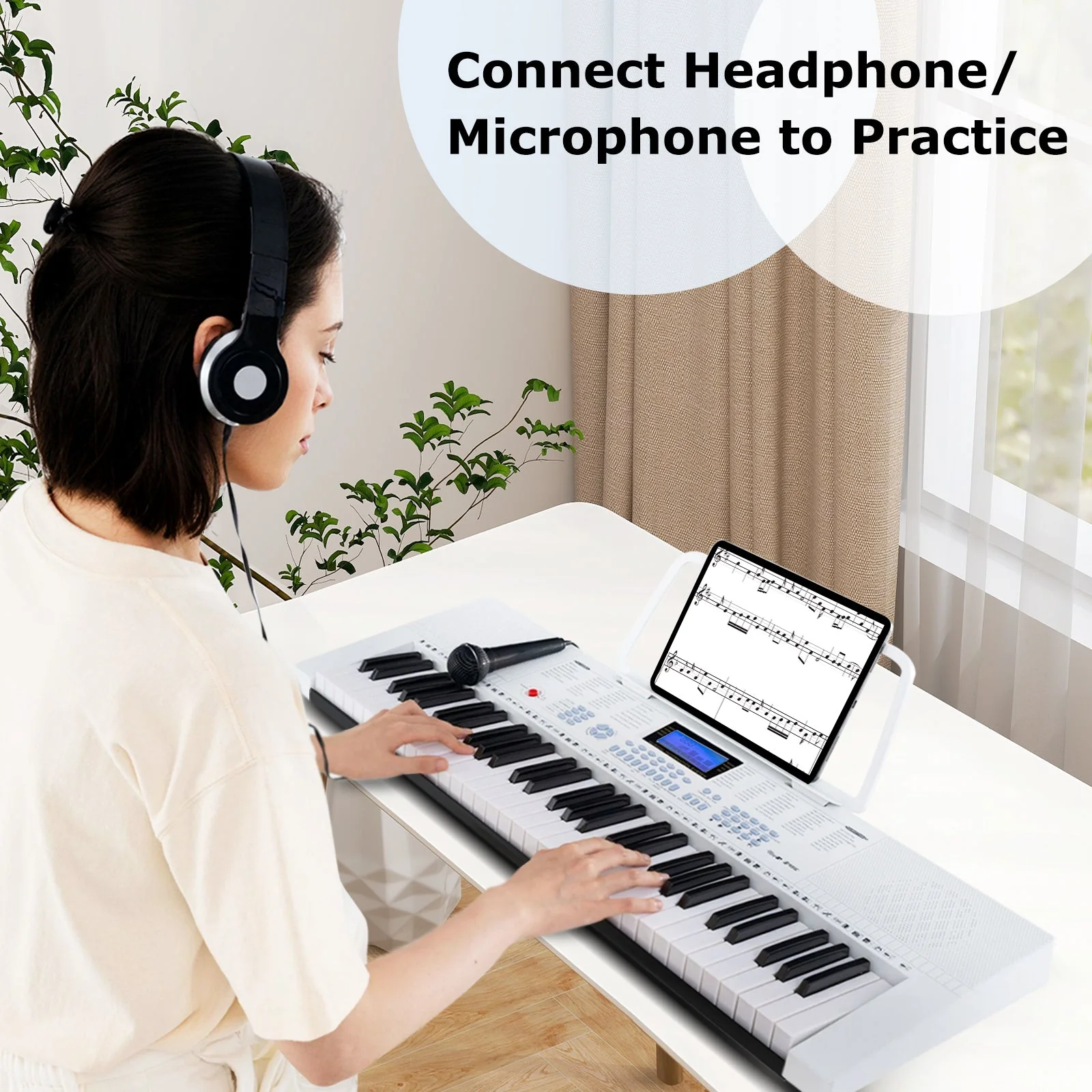 61-Key Electric Piano Keyboard for Beginner-White - Image 2