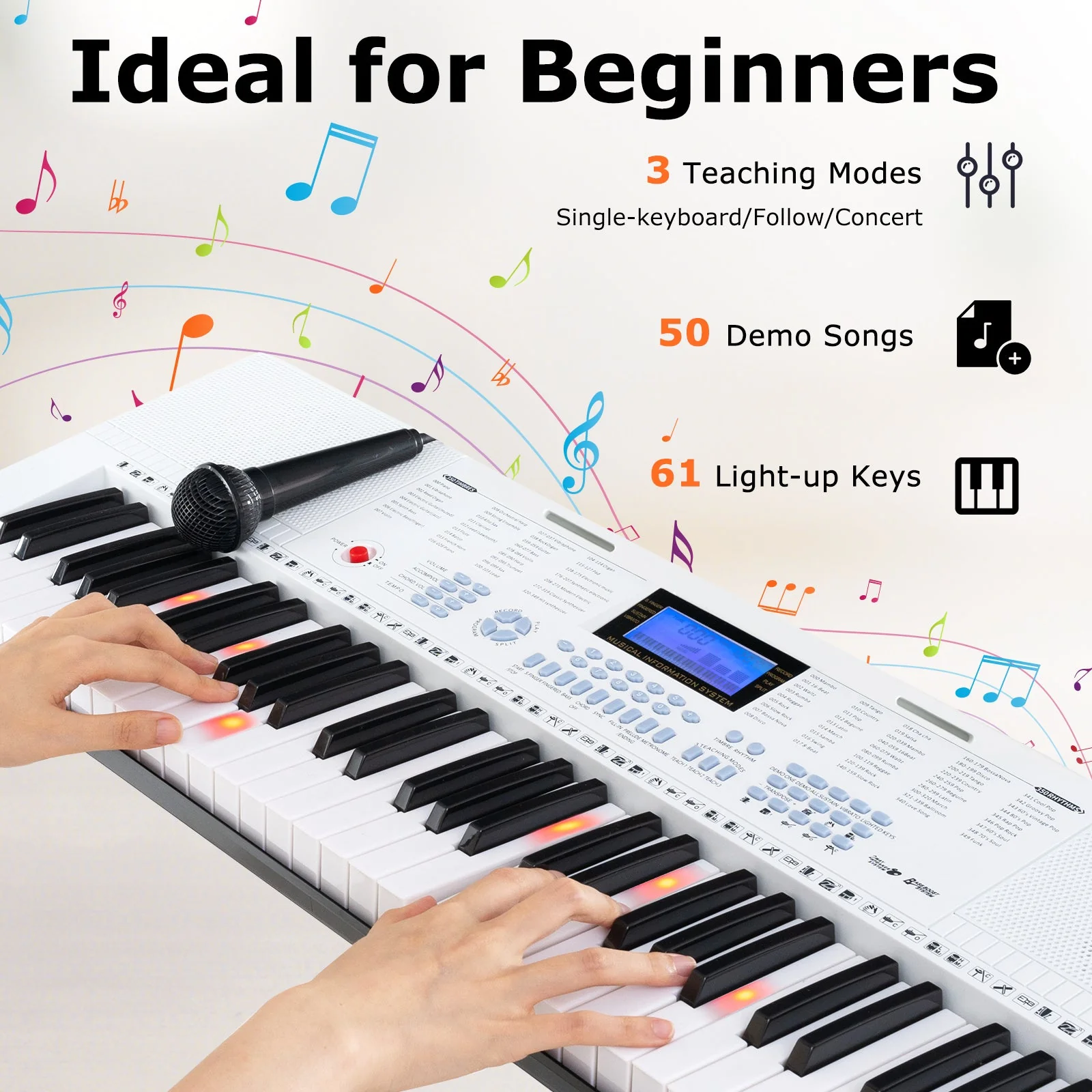 61-Key Electric Piano Keyboard for Beginner-White - Image 5