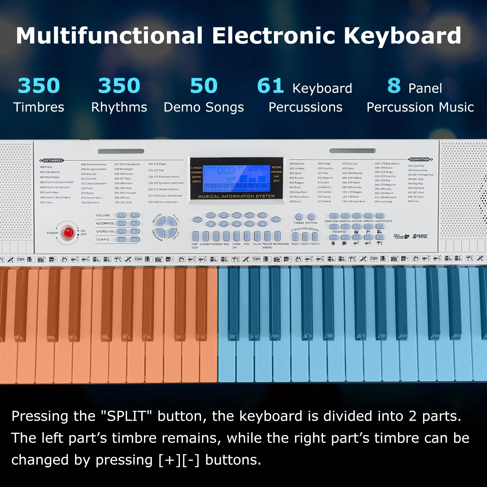 61-Key Electric Piano Keyboard for Beginner-White - Image 6