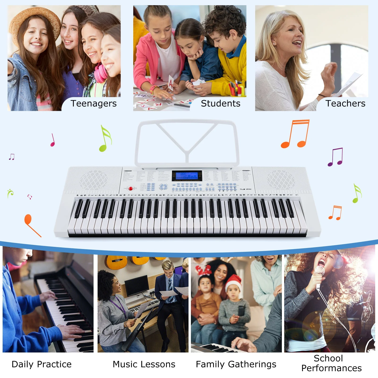 61-Key Electric Piano Keyboard for Beginner-White - Image 7